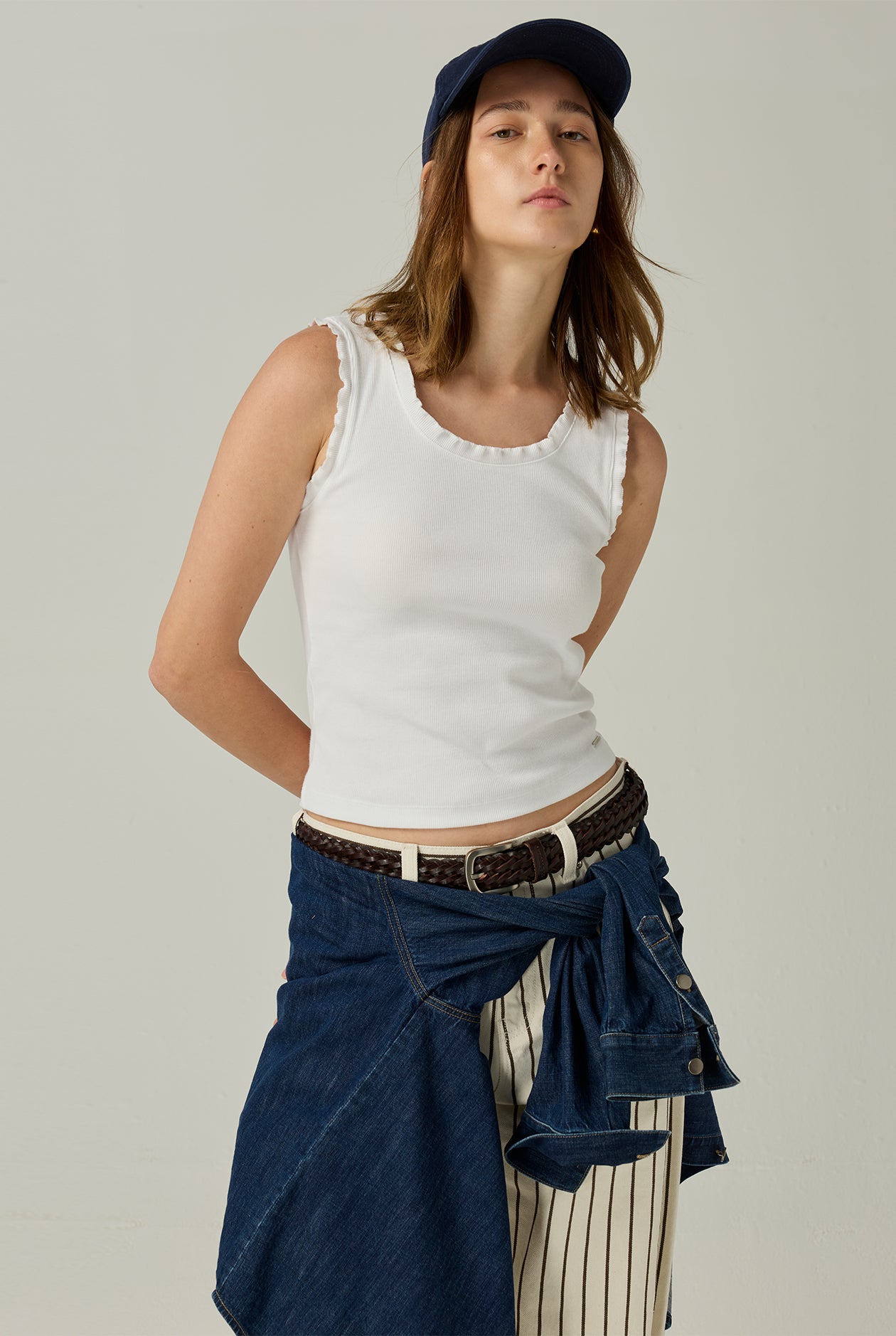 RIBBED TANK TOP WITH RUFFLE