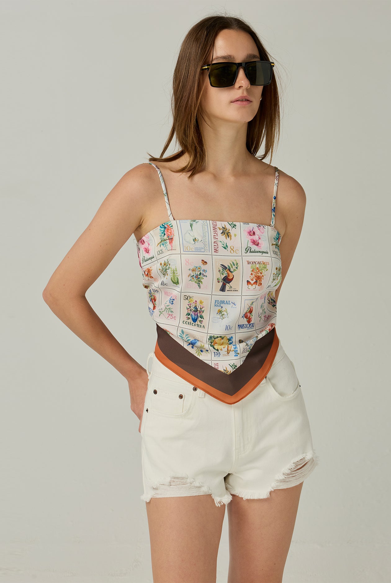 VINTAGE STAMP PRINTED SCARF TOP