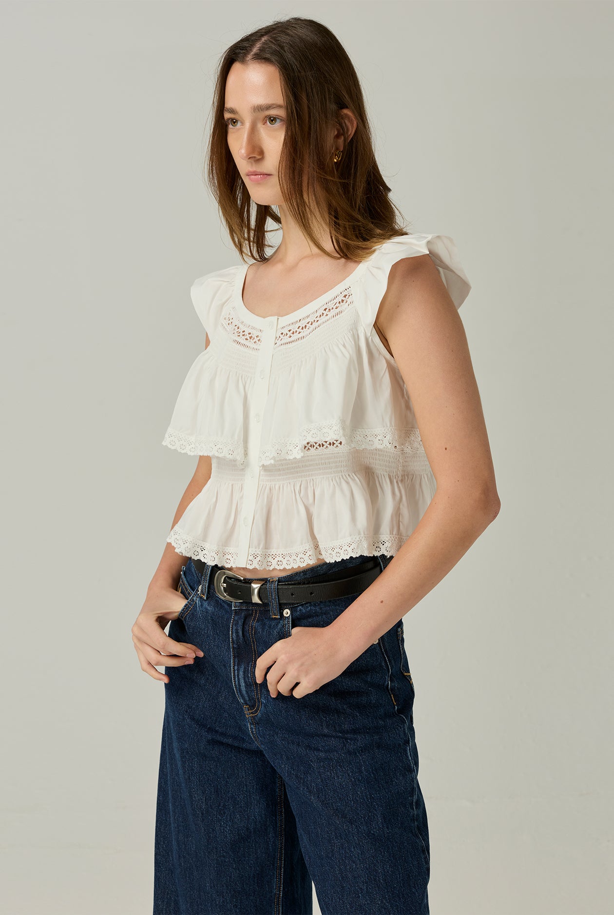 SCARF INSPIRED RUFFLE SLEEVE BLOUSE