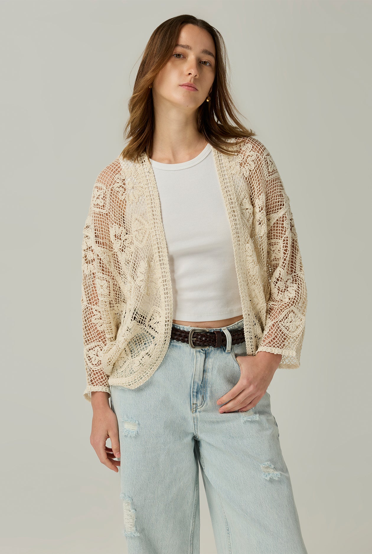 FLORAL CROCHET KIMONO CARDIGAN