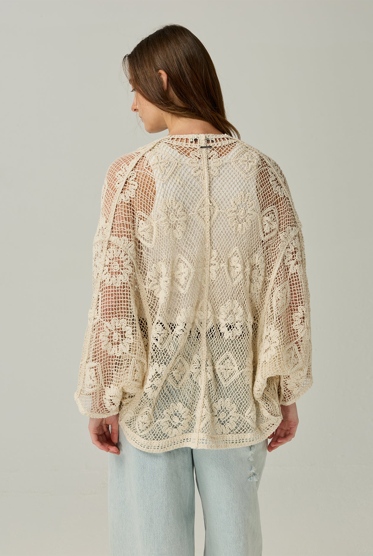 FLORAL CROCHET KIMONO CARDIGAN