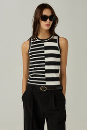 SLEEVELESS CONTRAST STRIPE KNIT TOP