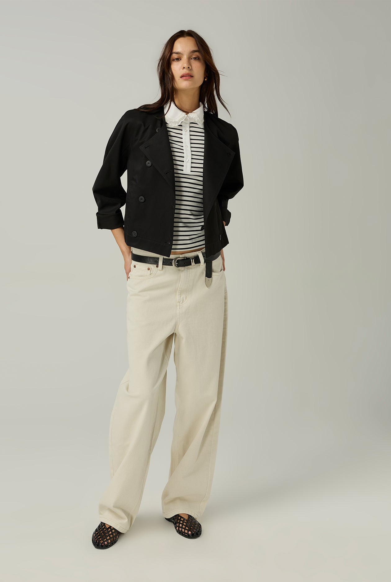 STRIPED POLO SHIRT WITH DOUBLE COLLAR