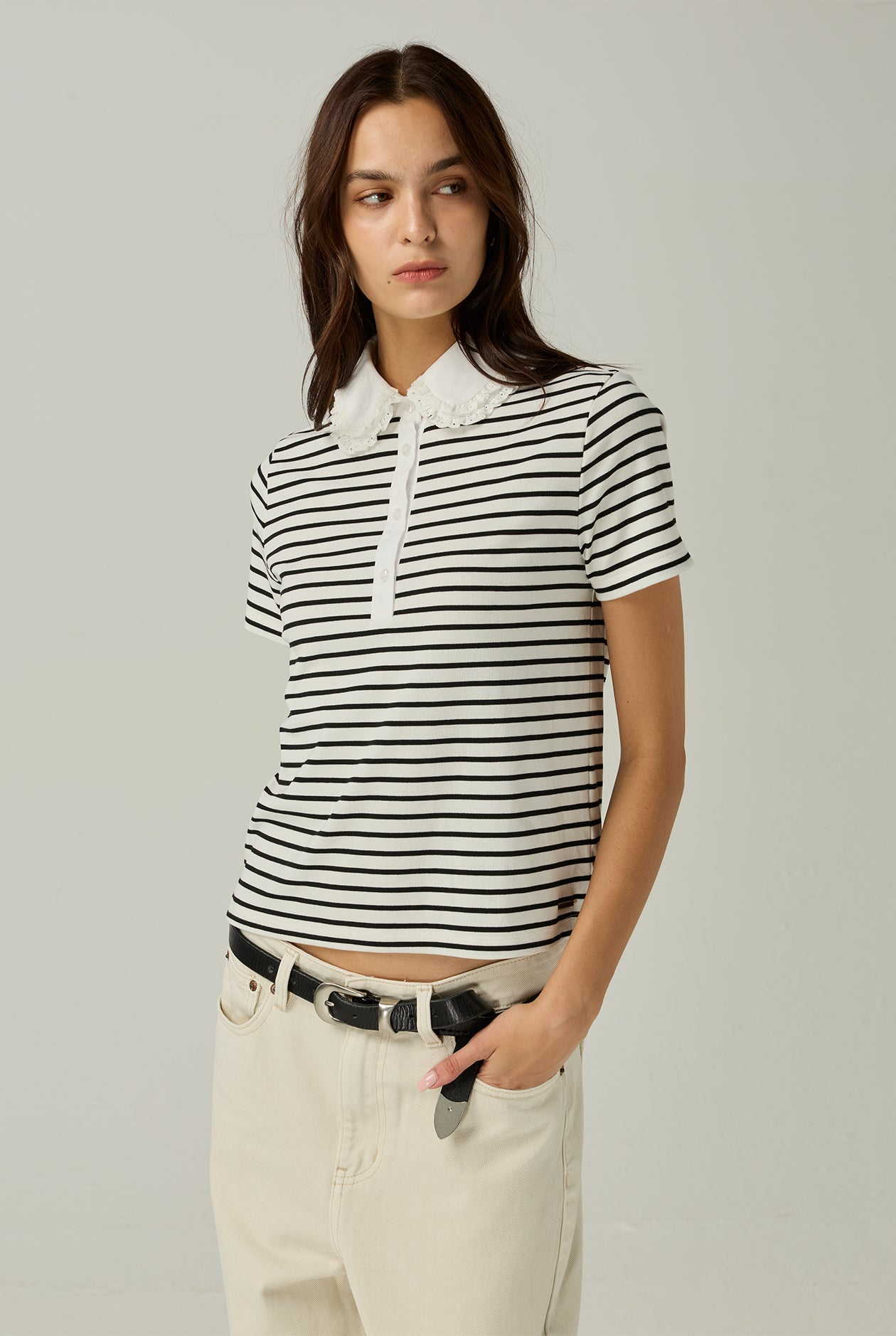 STRIPED POLO SHIRT WITH DOUBLE COLLAR