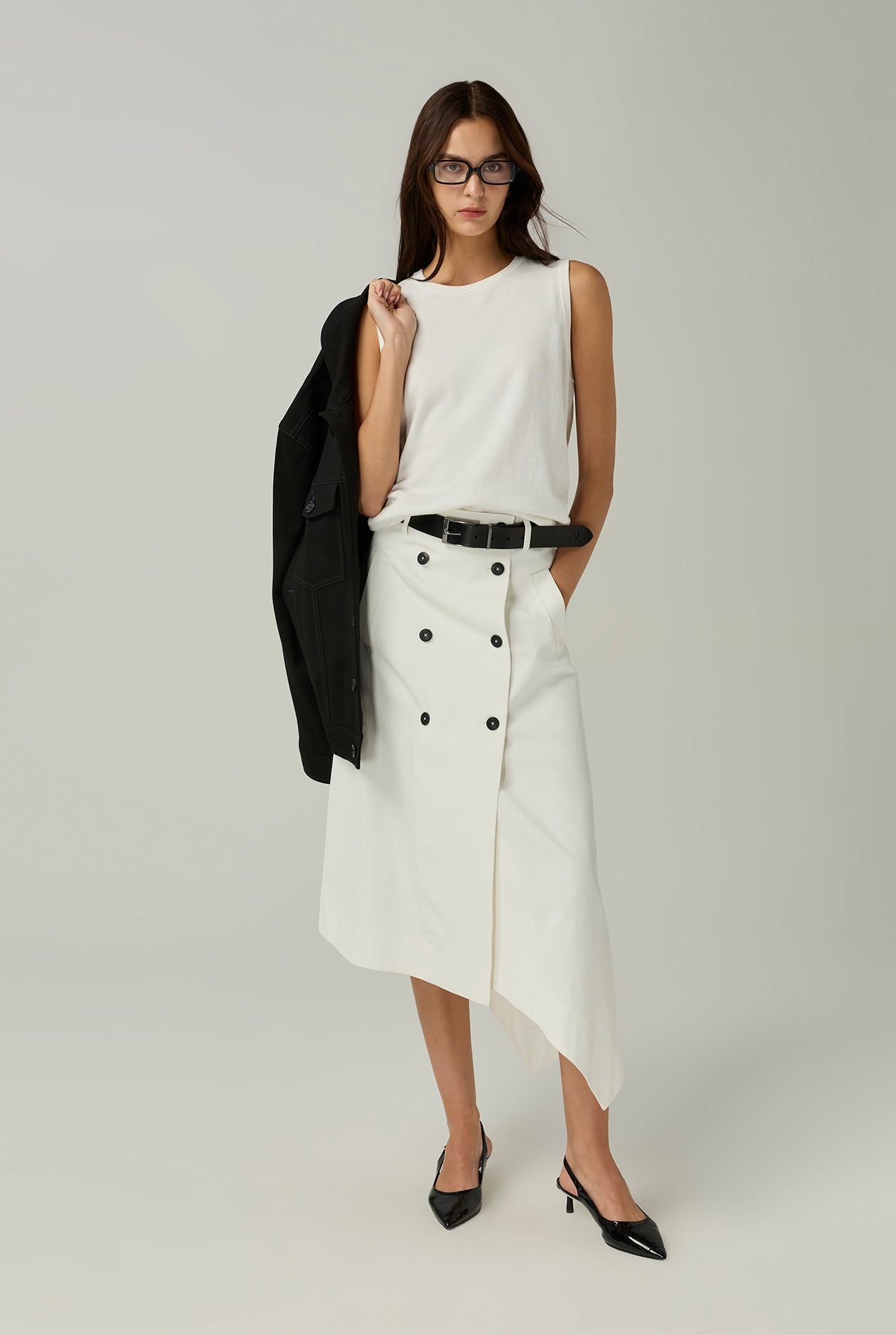 TRENCH-INSPIRED COTTON MIDI SKIRT
