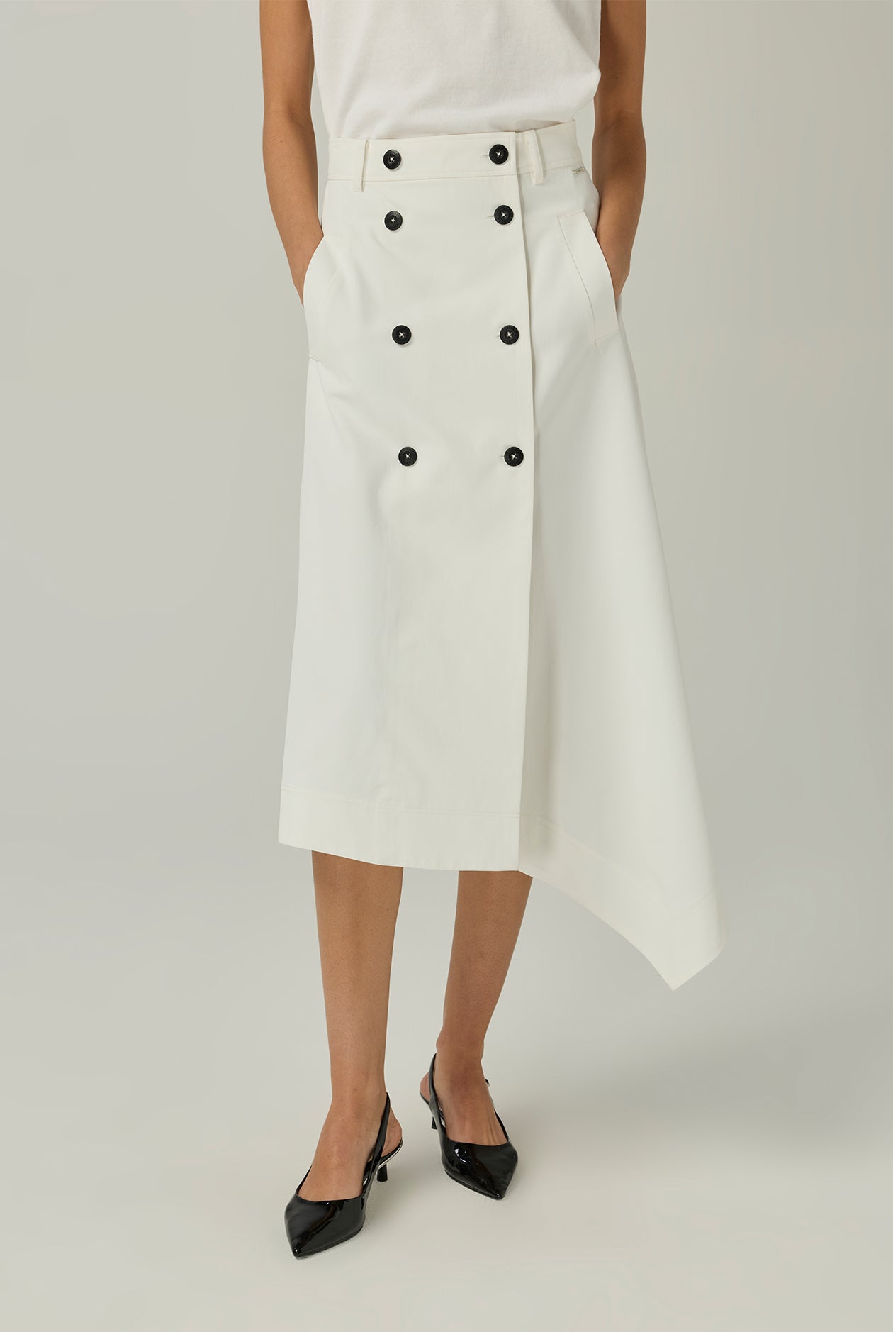 TRENCH-INSPIRED COTTON MIDI SKIRT