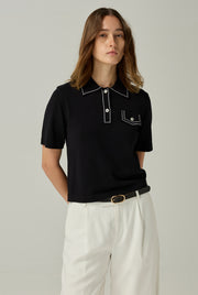CROPPED STITCHING  POLO SHIRT WITH FRONT POCKET