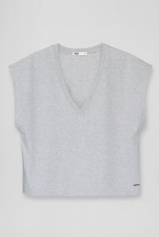 CROPPED V-NECK COTTON SINGLE JERSEY TEE