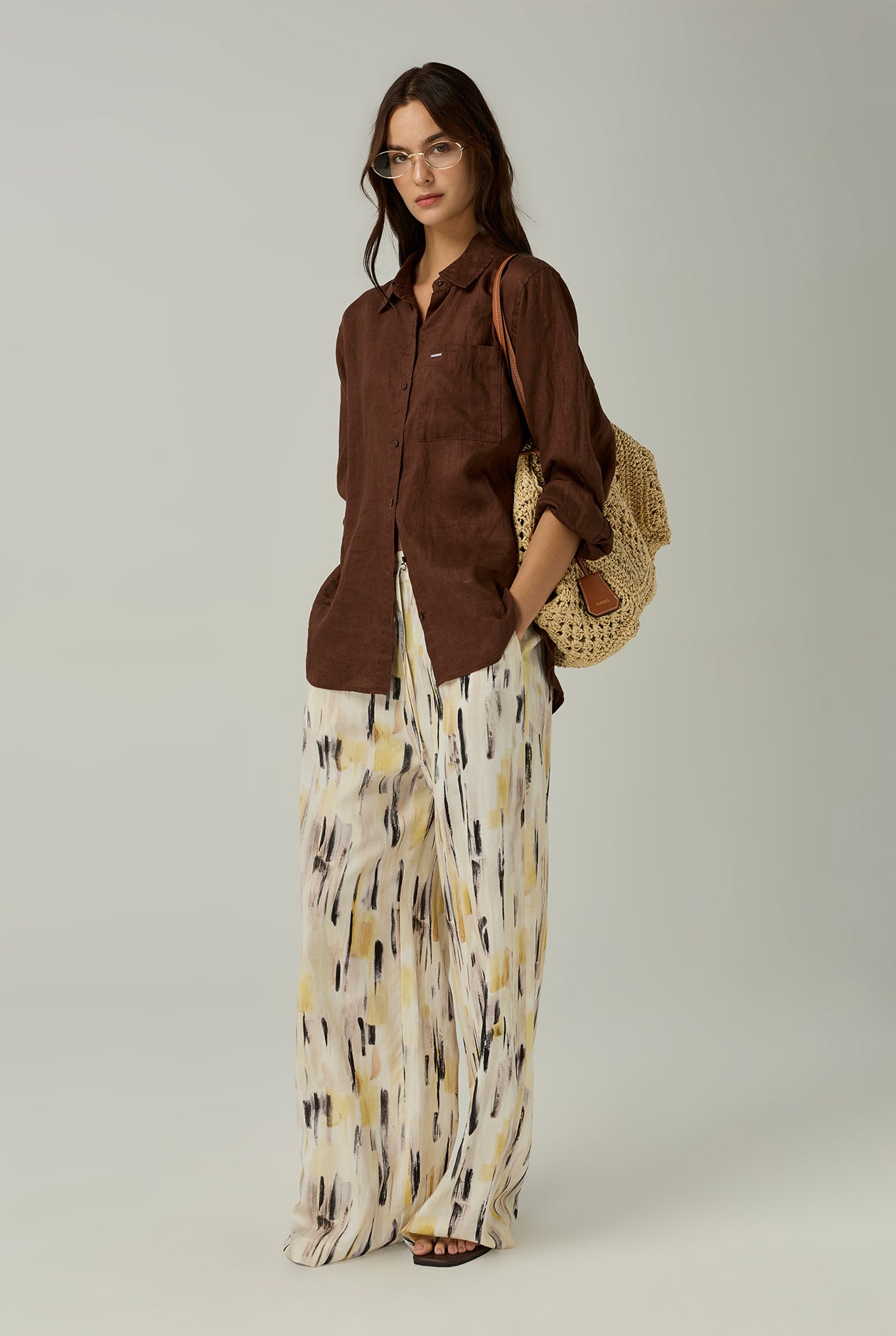 ABSTRACT PRINTED WIDE-LEG PANTS