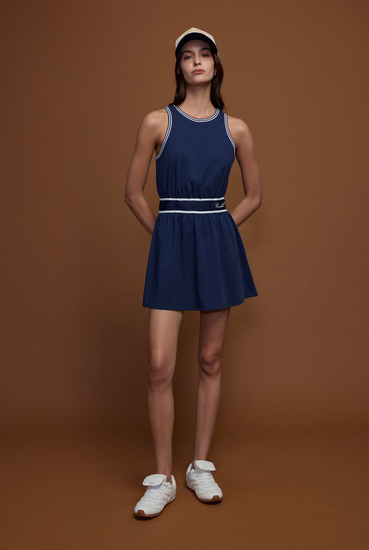 SLEEVELESS STRIPE-WAIST DRESS