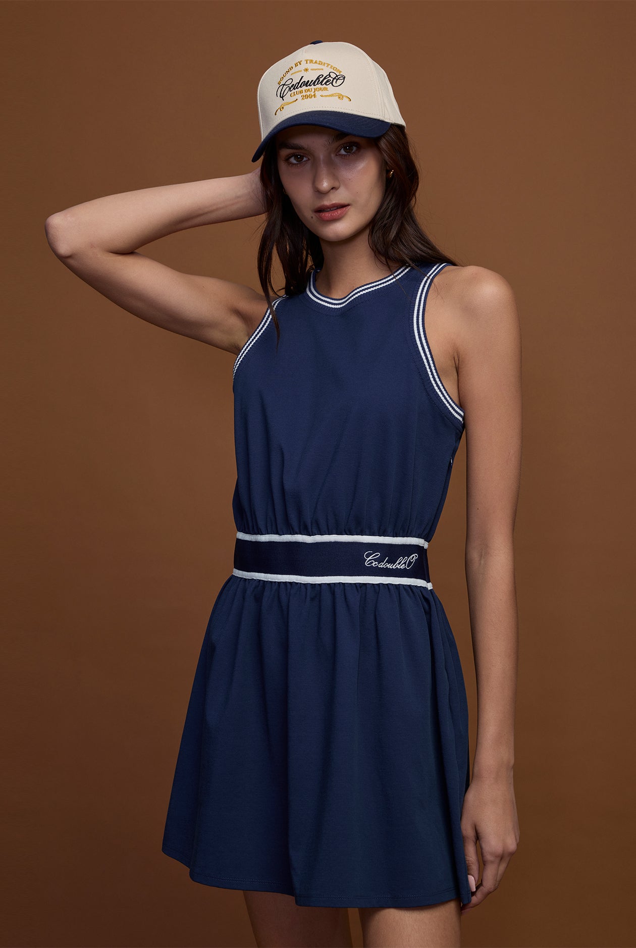 SLEEVELESS STRIPE-WAIST DRESS