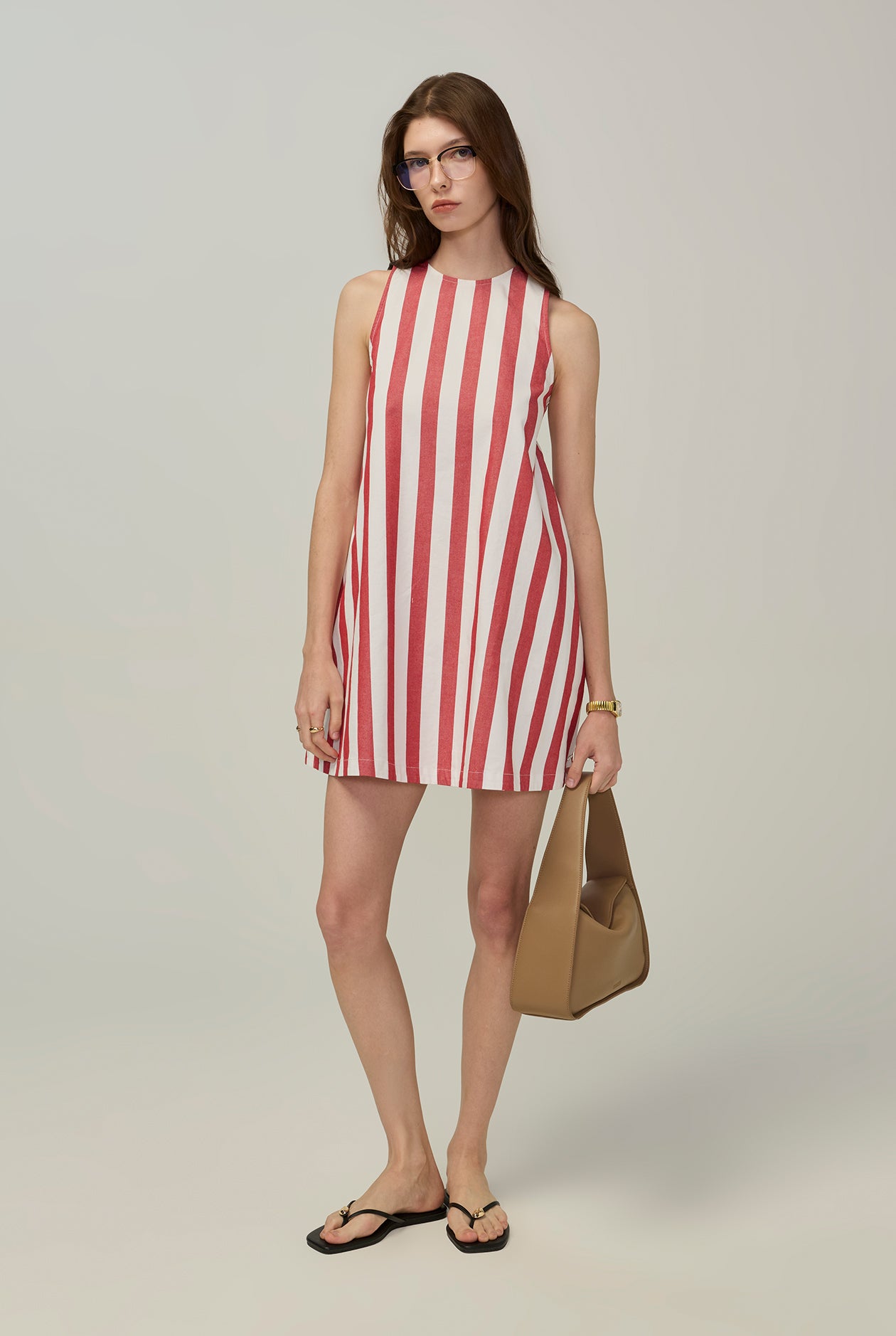 COTTON DENIM STRIPED SHIFT DRESS