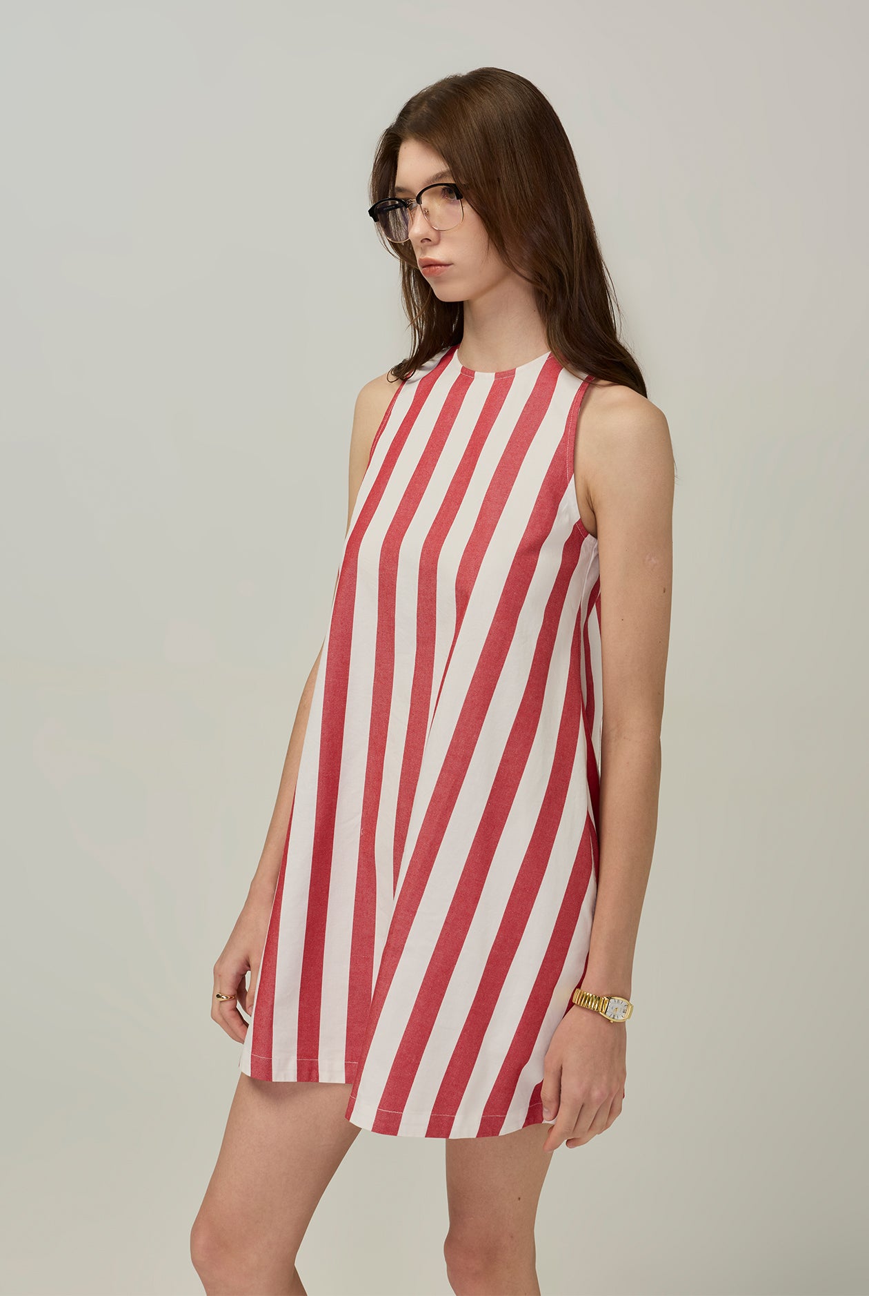 COTTON DENIM STRIPED SHIFT DRESS