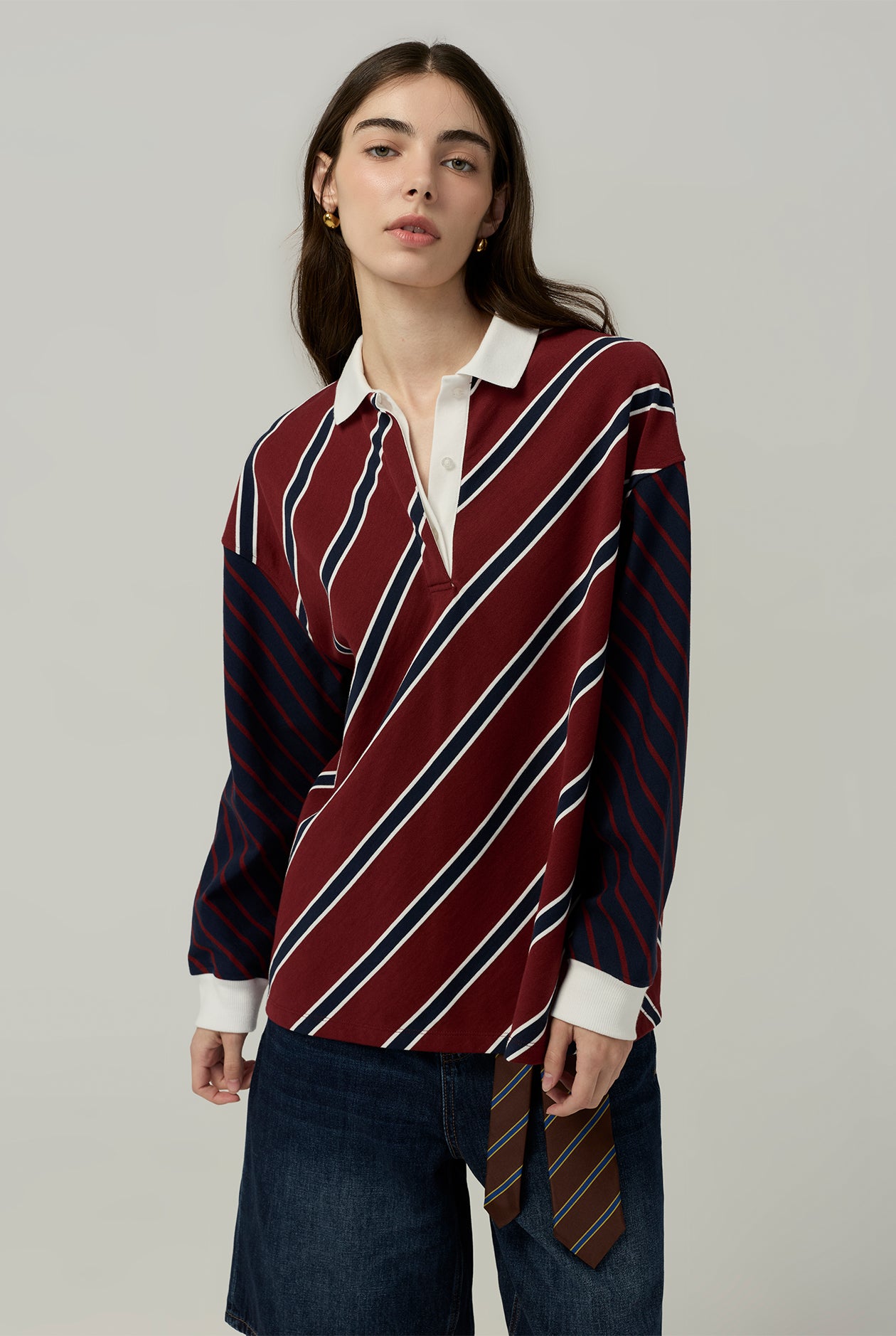MIXED STRIPES POLO SWEATSHIRT