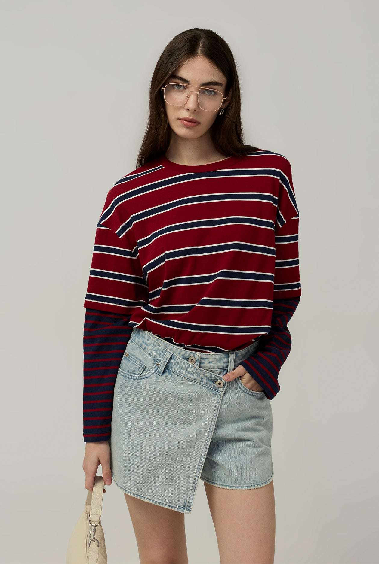 DOUBLE-LAYER STRIPES LONG SLEEVE TEE