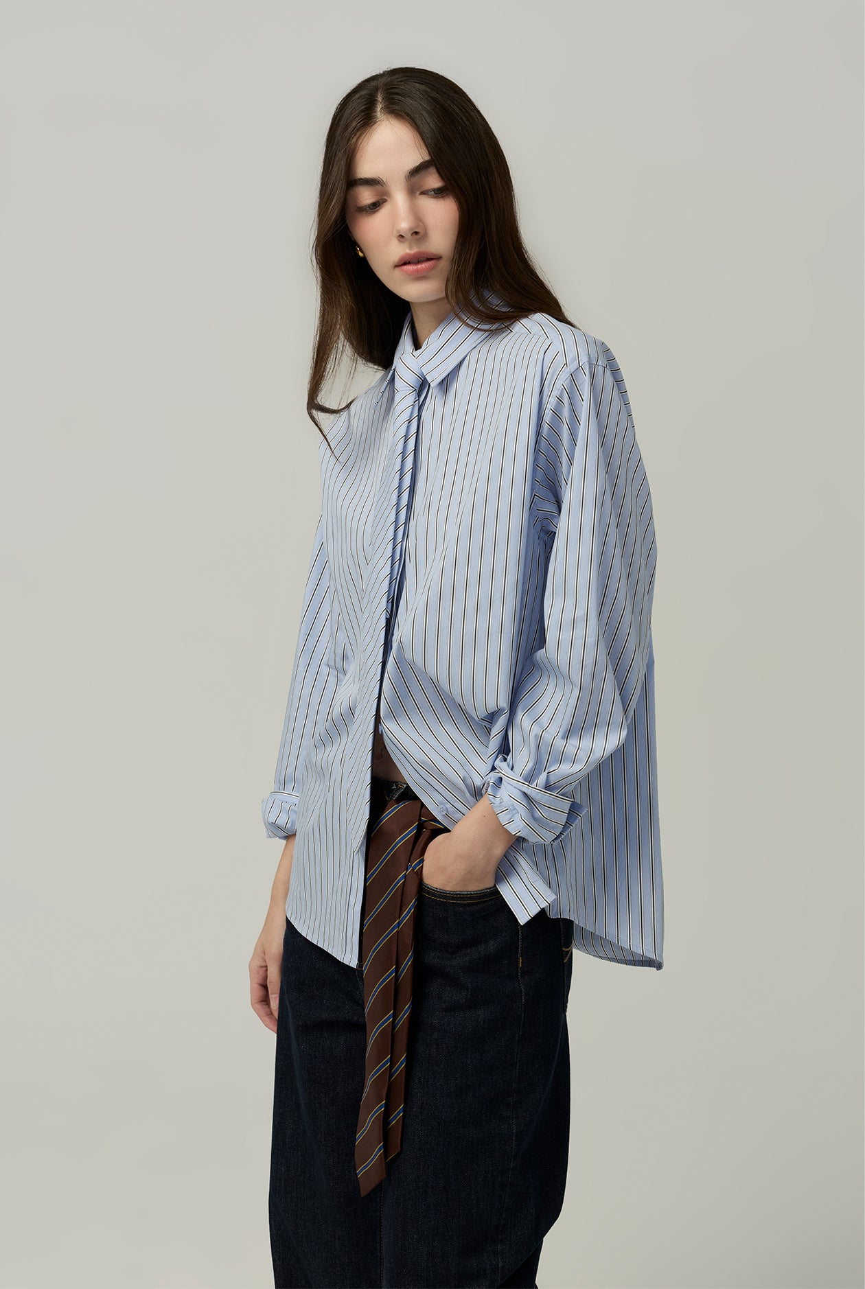 POPLIN STRIPED SHIRT WITH TIE