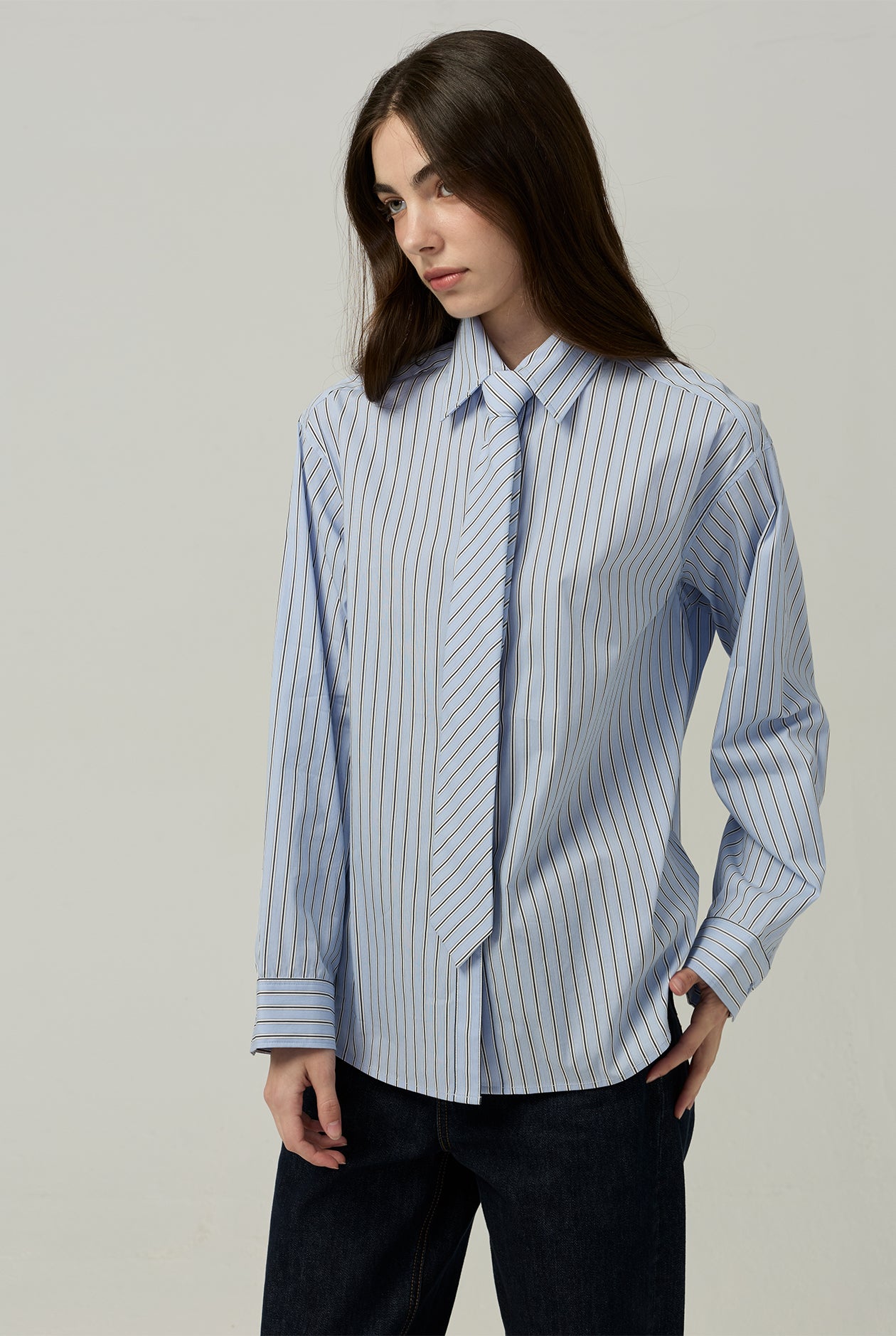 POPLIN STRIPED SHIRT WITH TIE