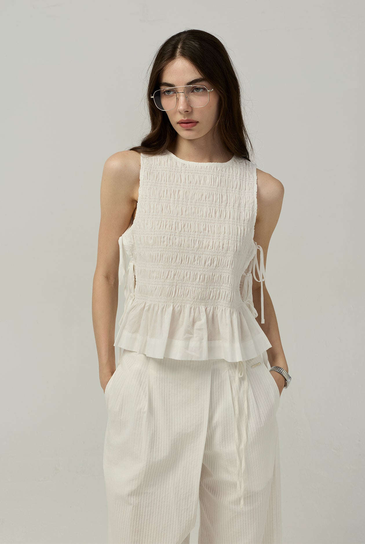 RUCHING PEPLUM WAIST TOP