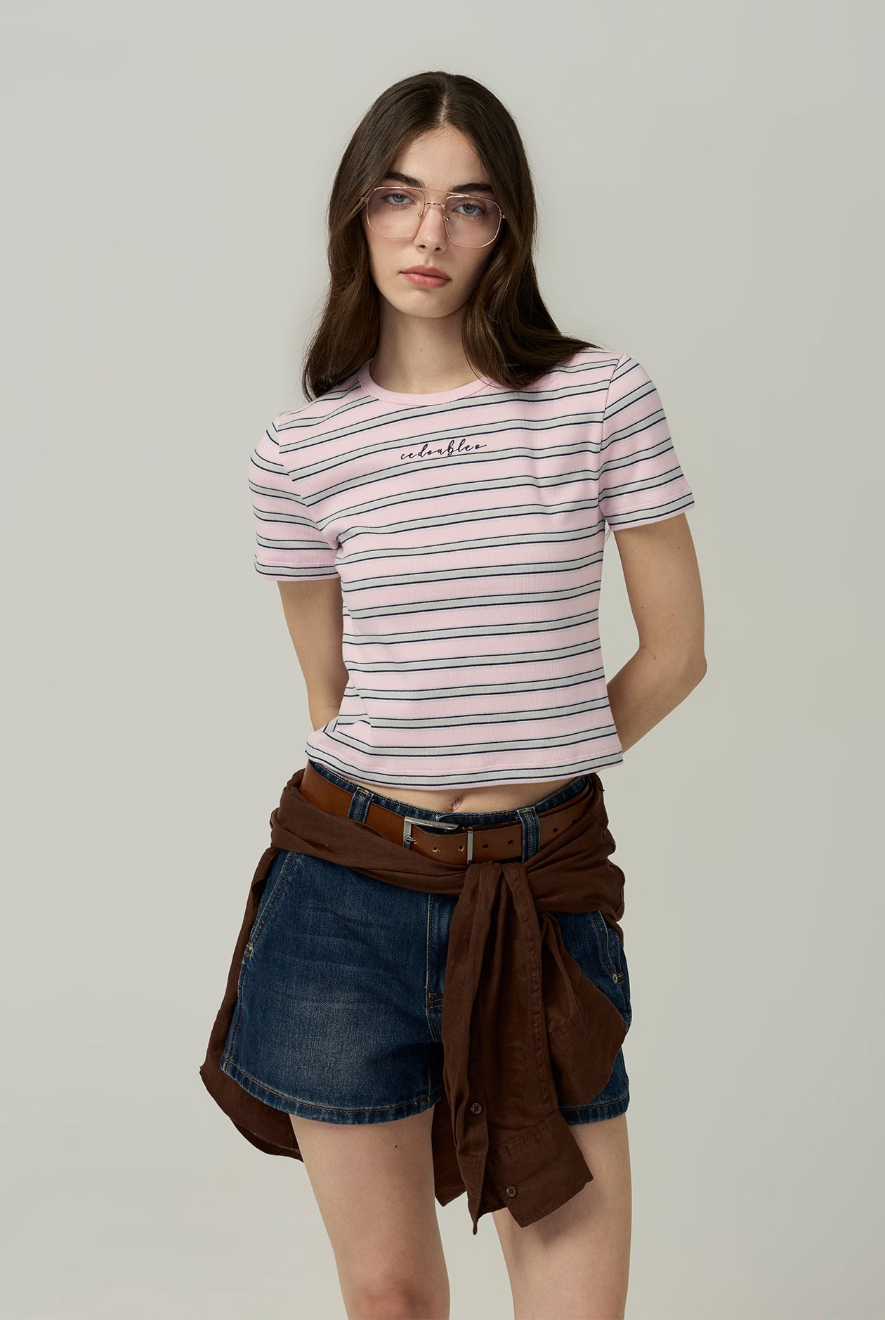 MULTI STRIPE RIBBED CROP TEE