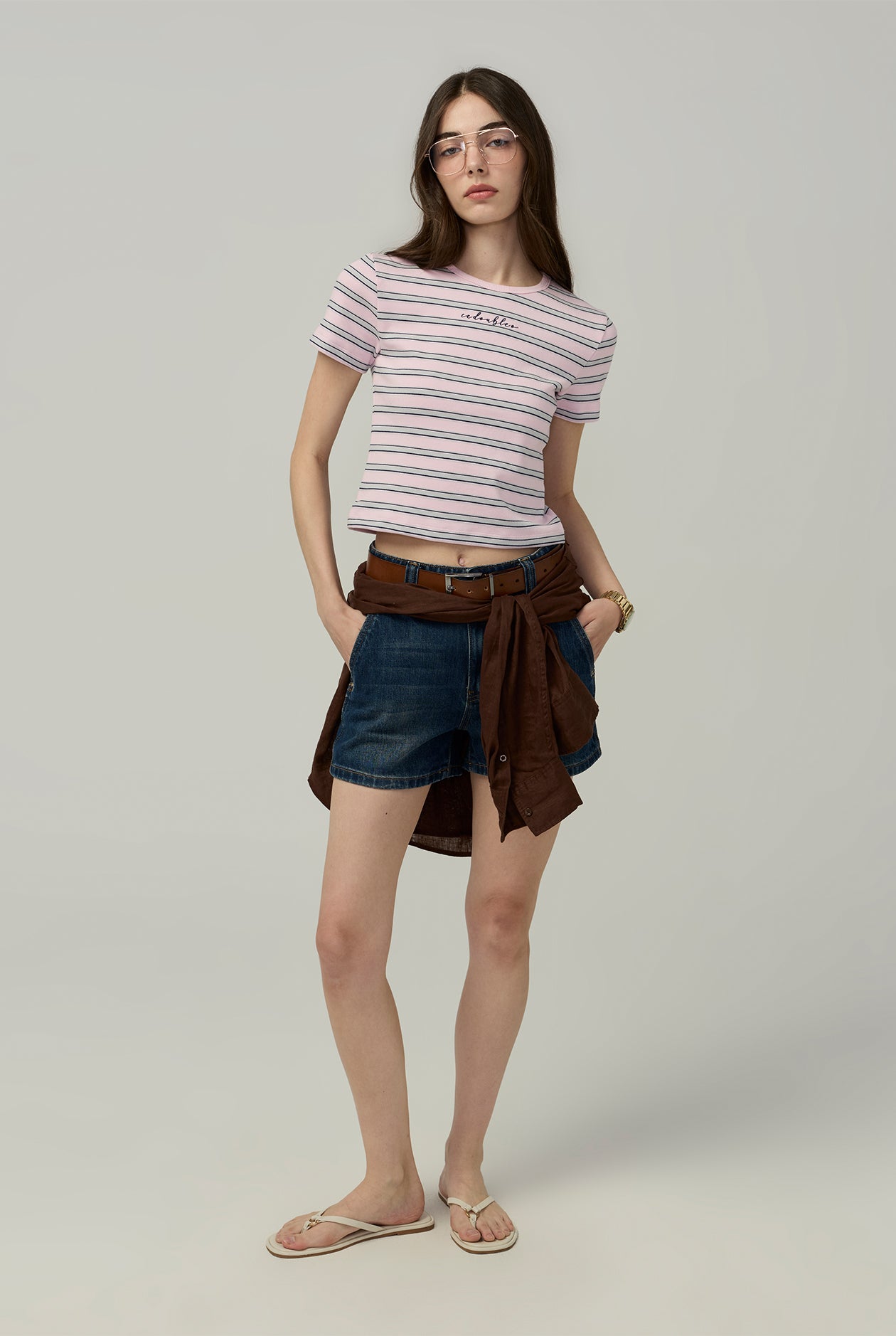 MULTI STRIPE RIBBED CROP TEE