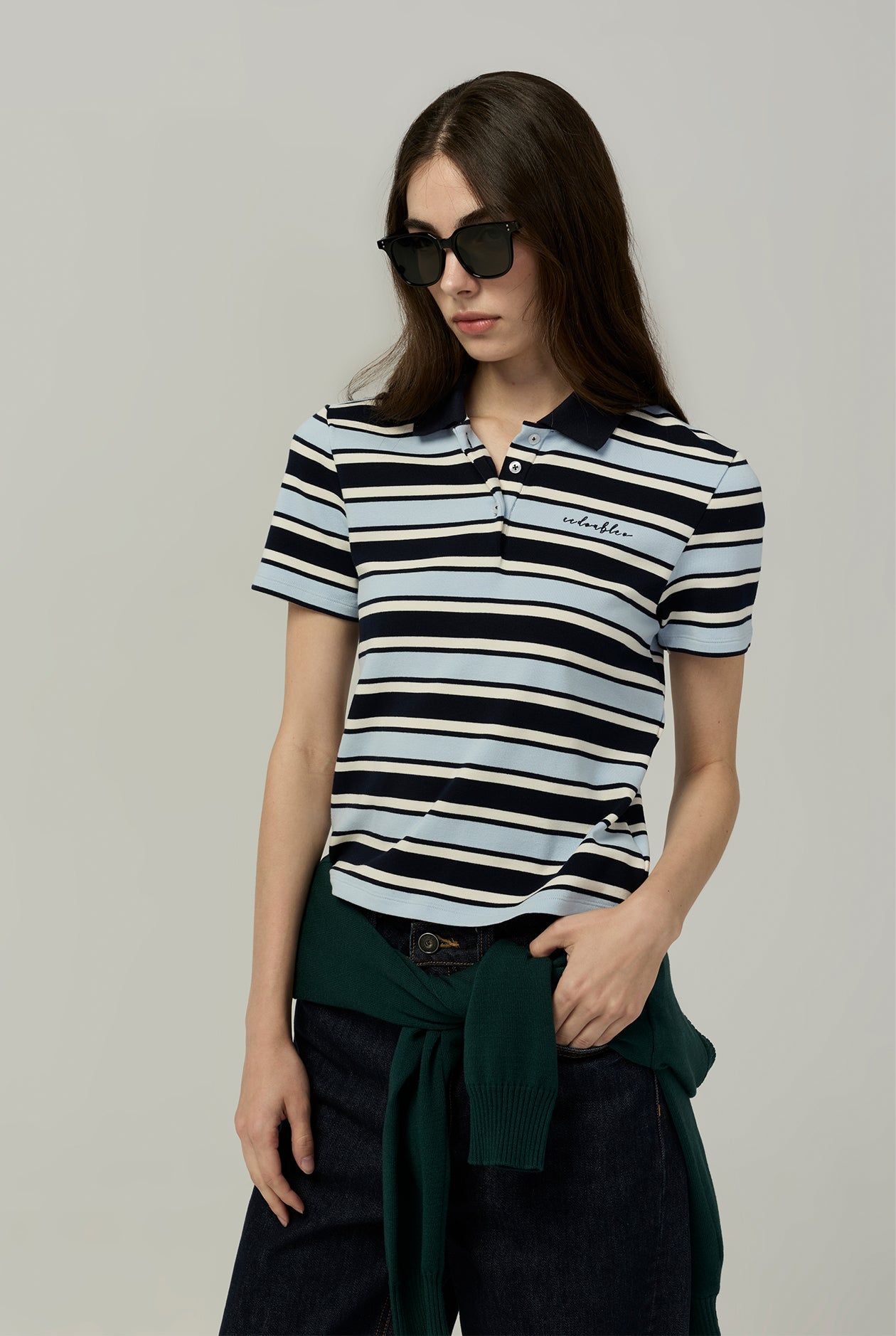 NAVY STRIPED POLO SHIRT