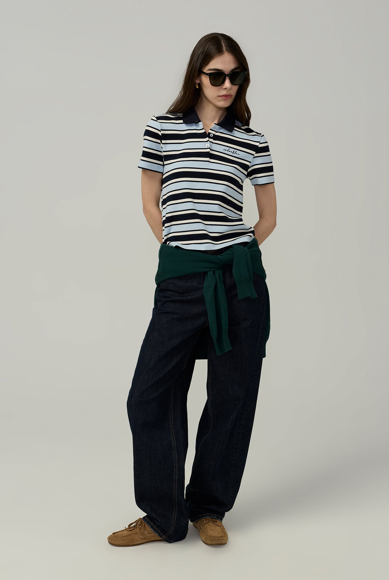 NAVY STRIPED POLO SHIRT