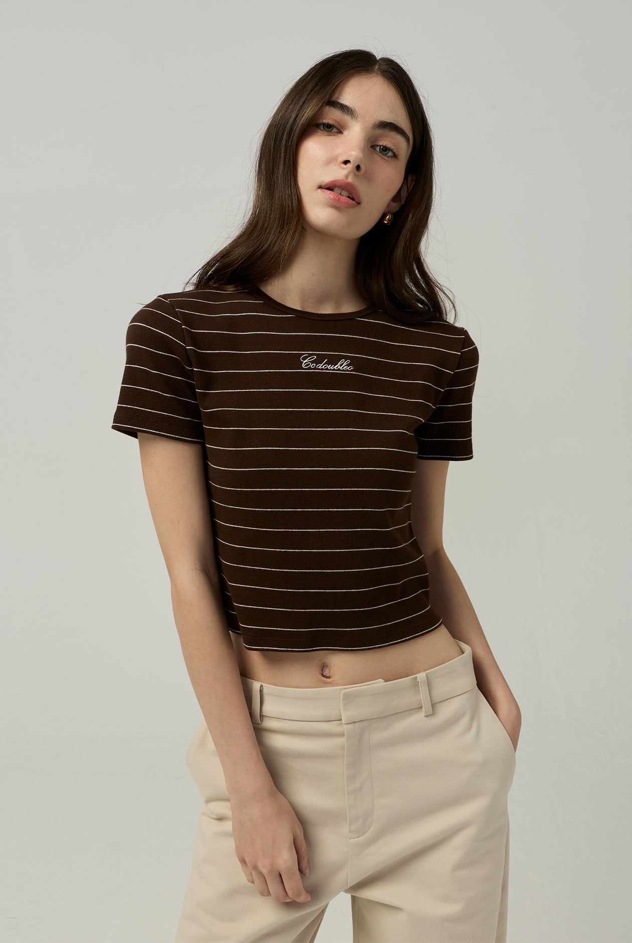 DARK BROWN STRIPED TEE