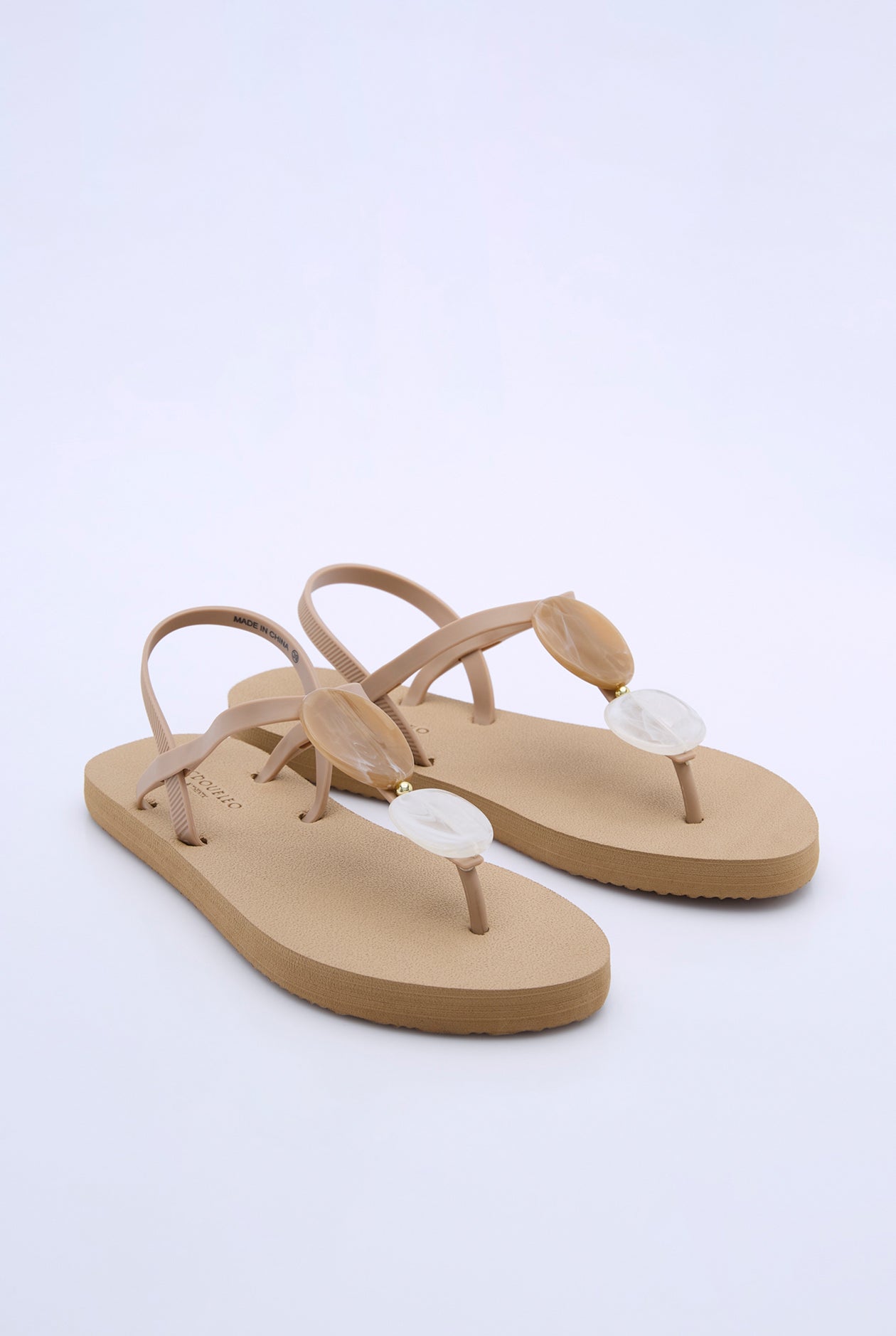 BEADED T-STRAP SLINGBACK SANDALS