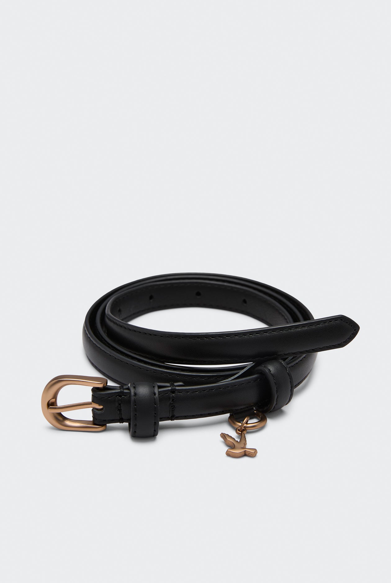 LEATHER SKINNY BELT WITH BIRD CHARM