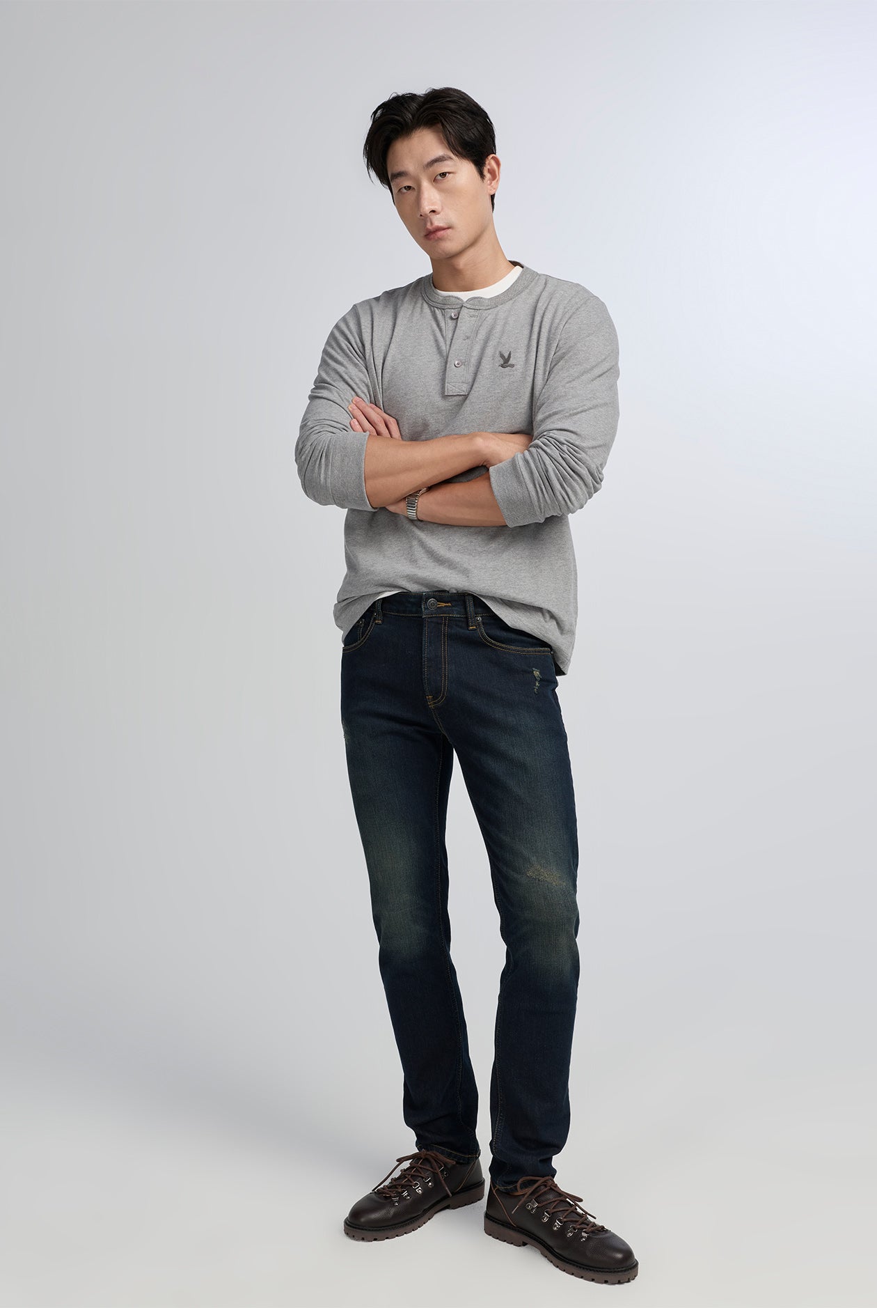 DARK BLUE DESTROYED SKINNY JEANS