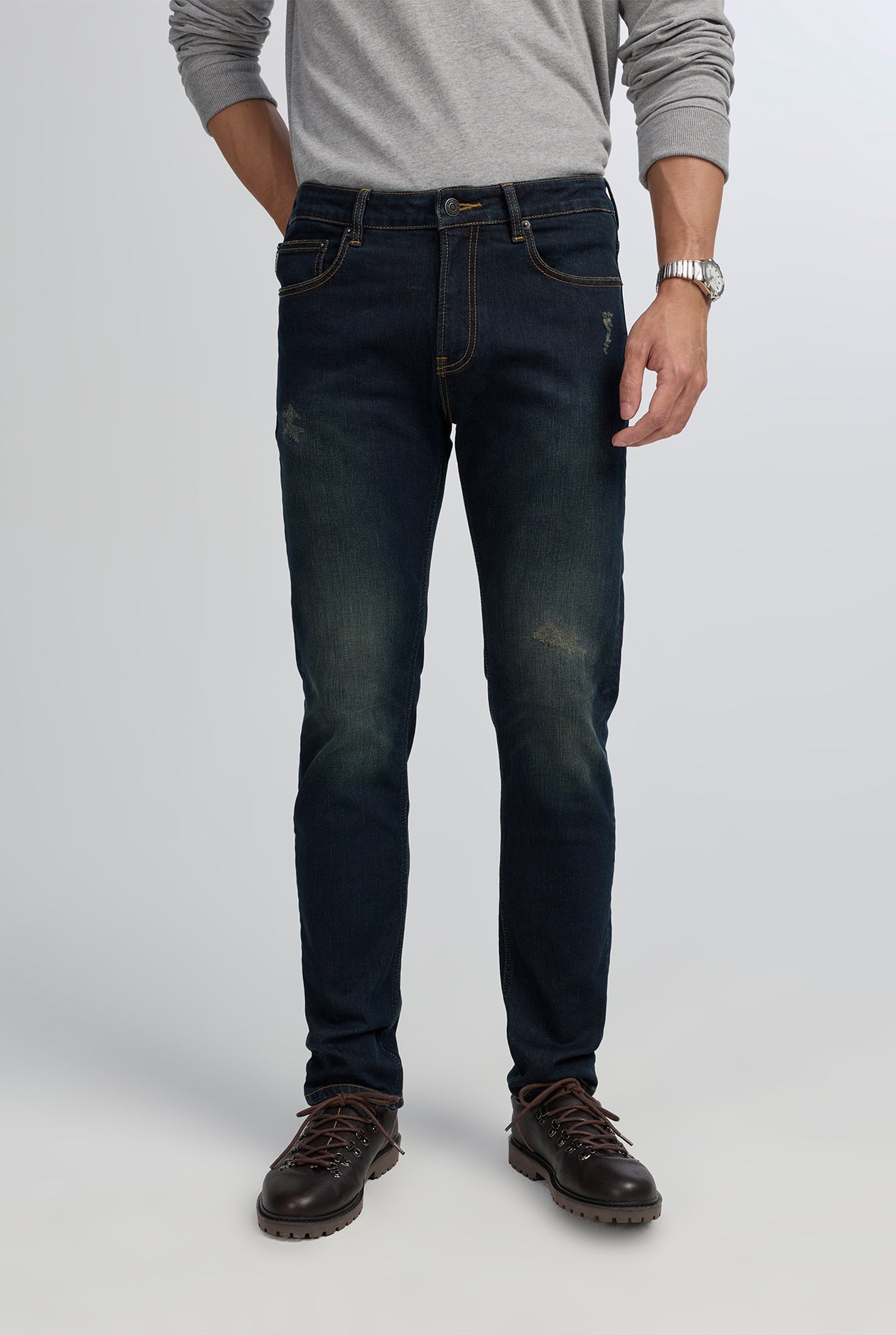 DARK BLUE DESTROYED SKINNY JEANS