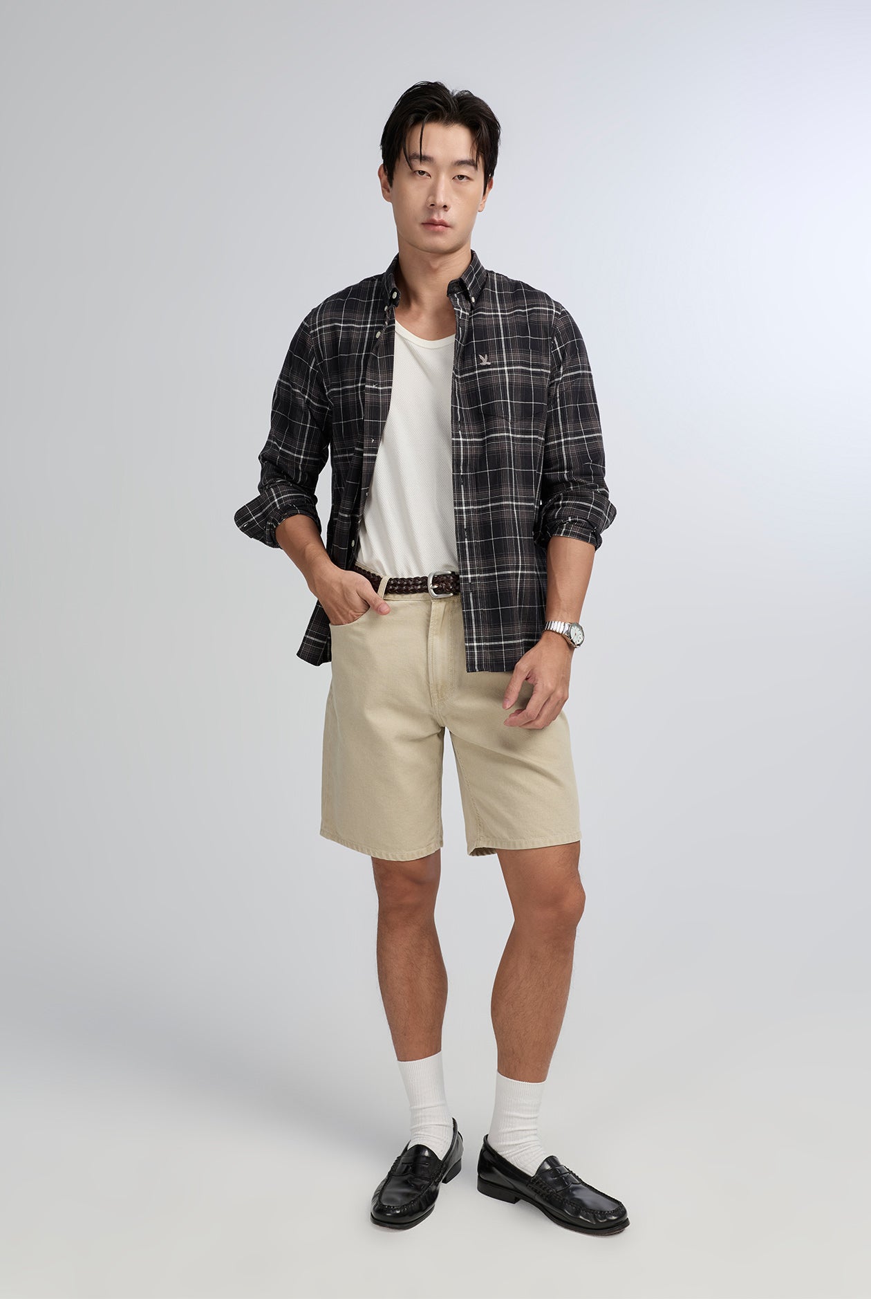 BEIGE STRAIGHT SHORT JEANS