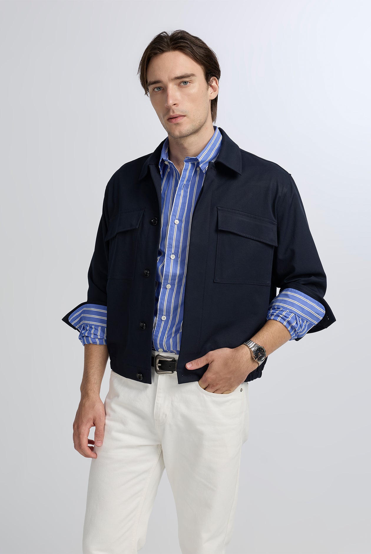 BLUE STRIPE POPLIN SHIRT