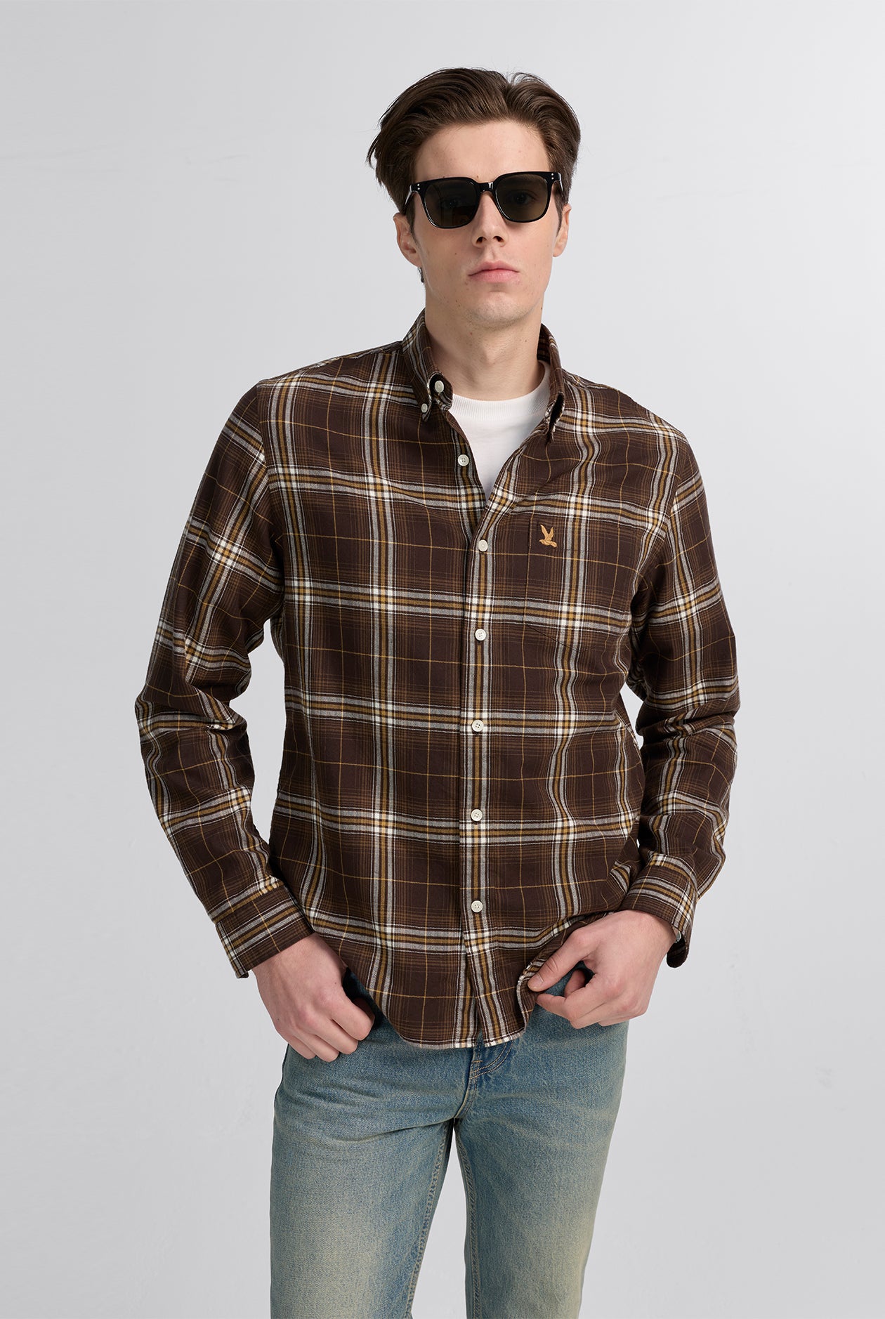 BROWN PLAID FLANNEL SHIRT