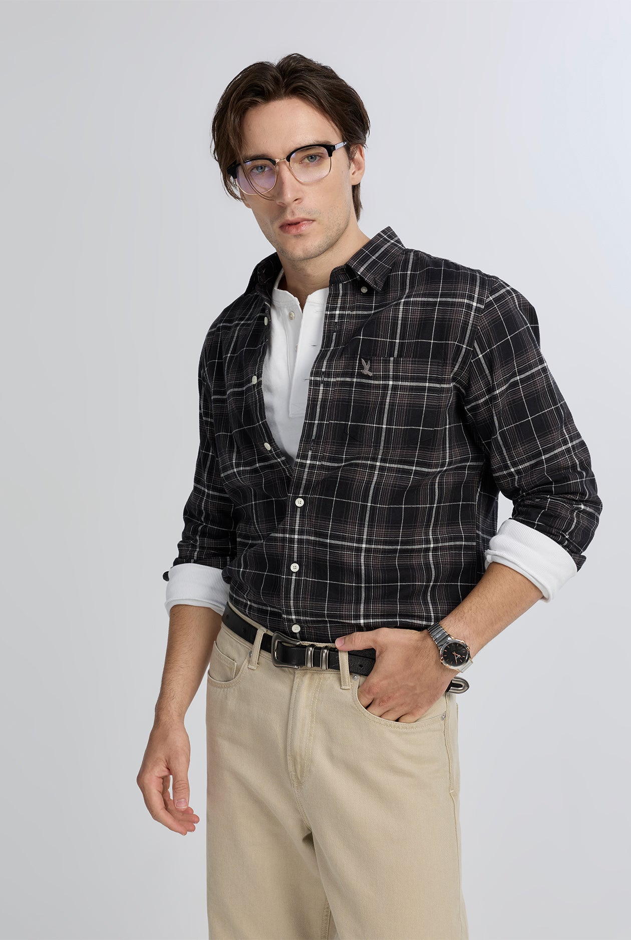 BLACK PLAID FLANNEL SHIRT