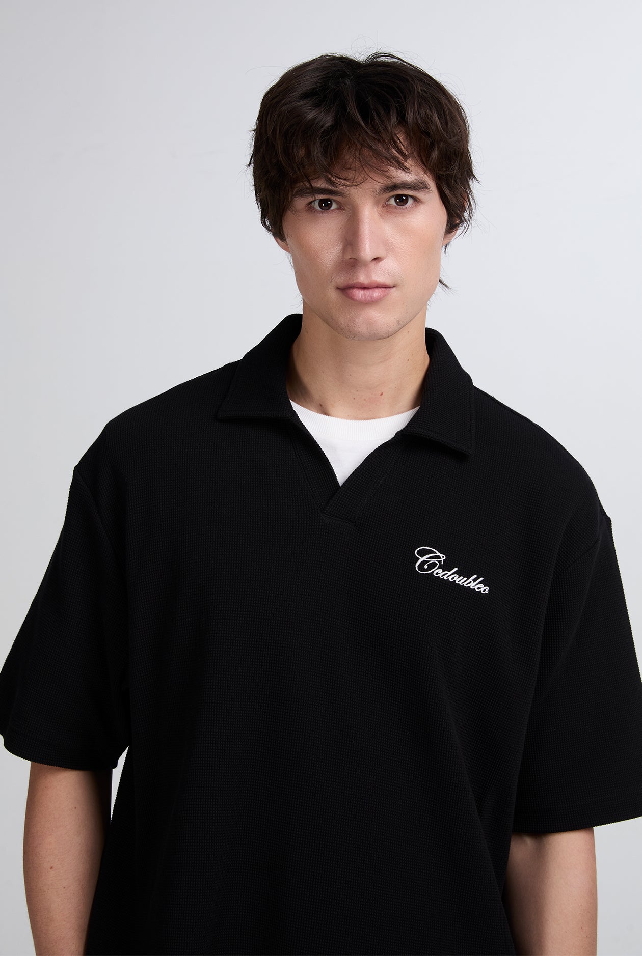 OPEN COLLAR WAFFLE POLO