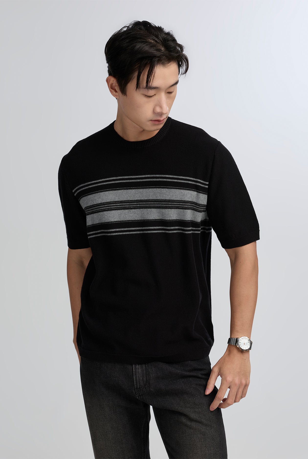 STRIPED PANEL KNITTED TEE