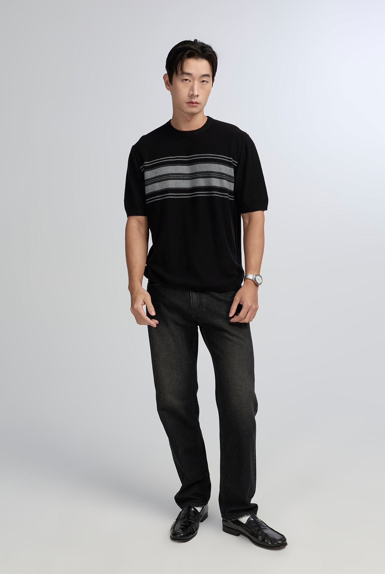 STRIPED PANEL KNITTED TEE