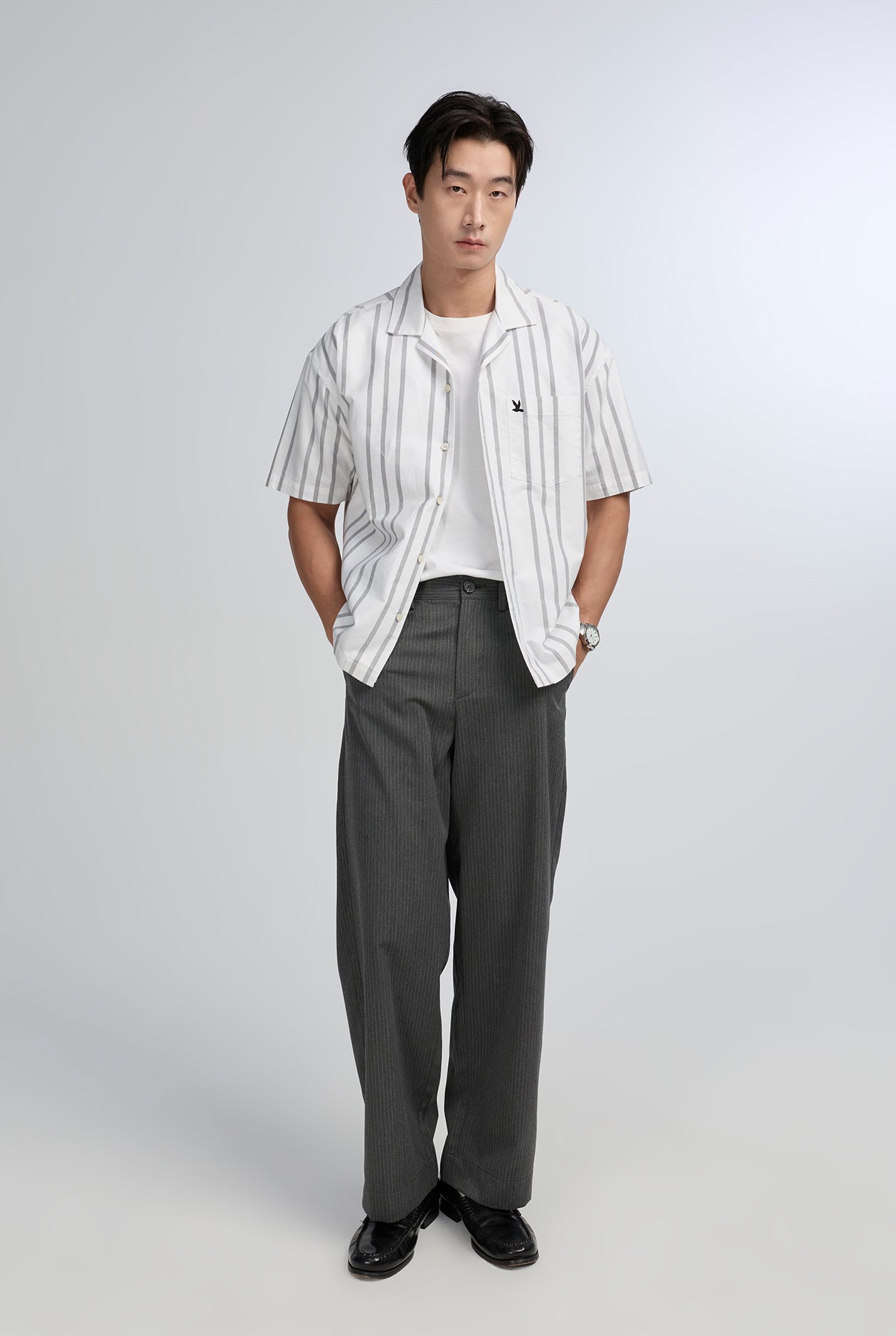 PINSTRIPE WIDE TROUSERS