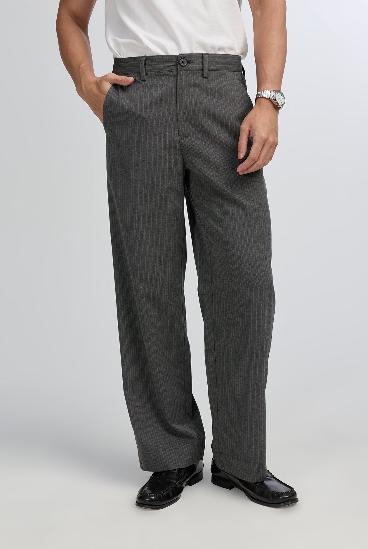 PINSTRIPE WIDE TROUSERS