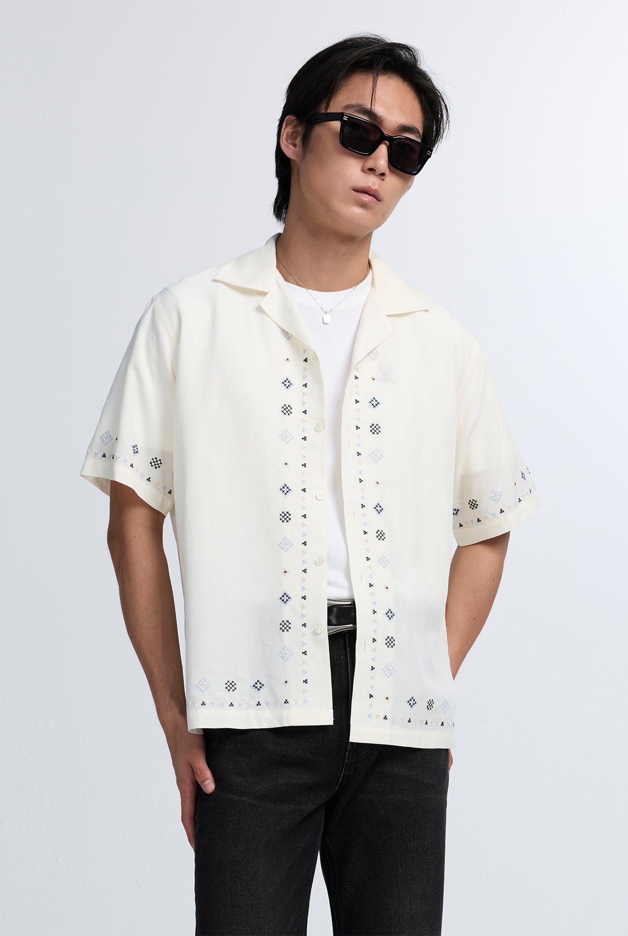 RELAXED COLLAR COTTON LINEN SHIRT