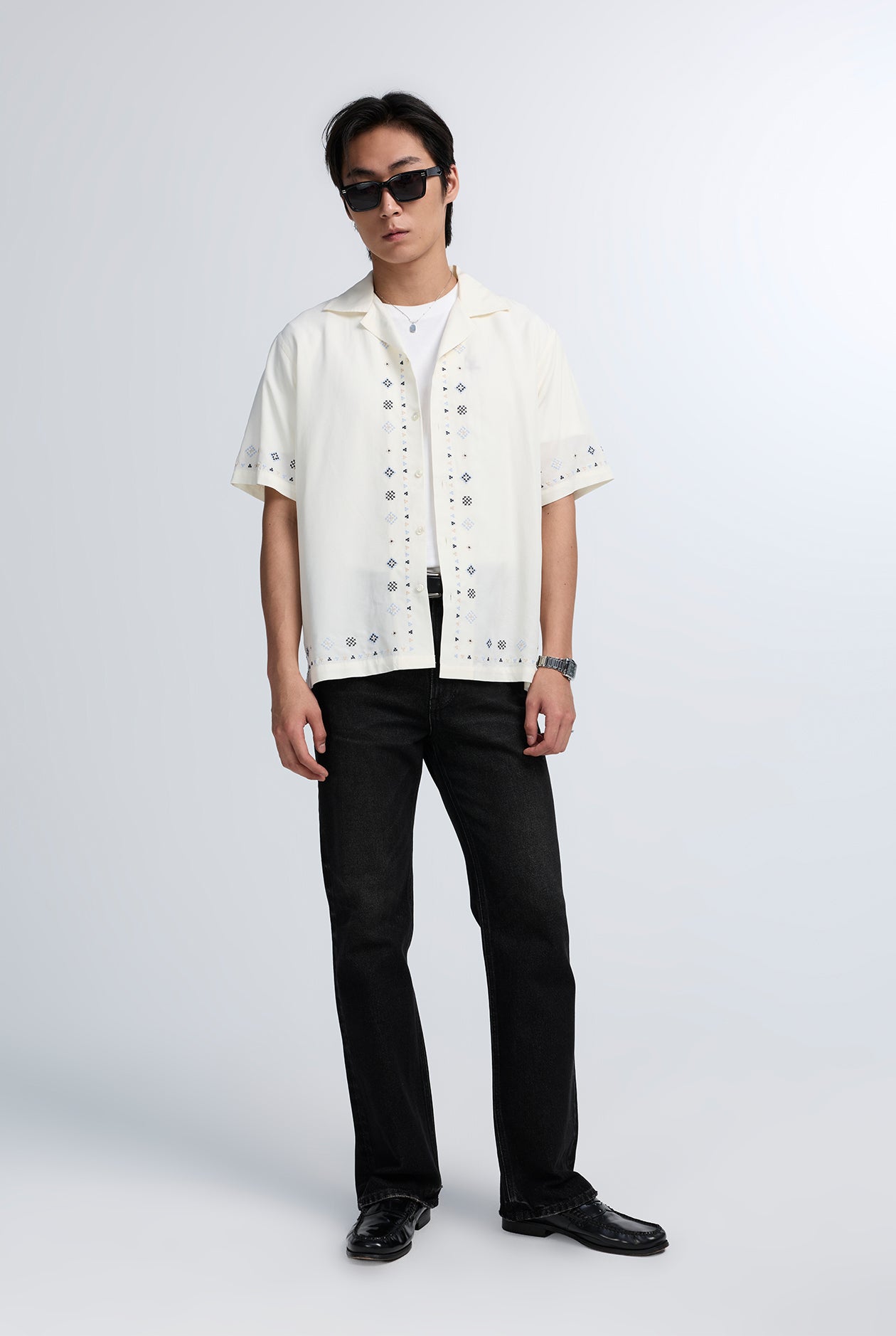 RELAXED COLLAR COTTON LINEN SHIRT