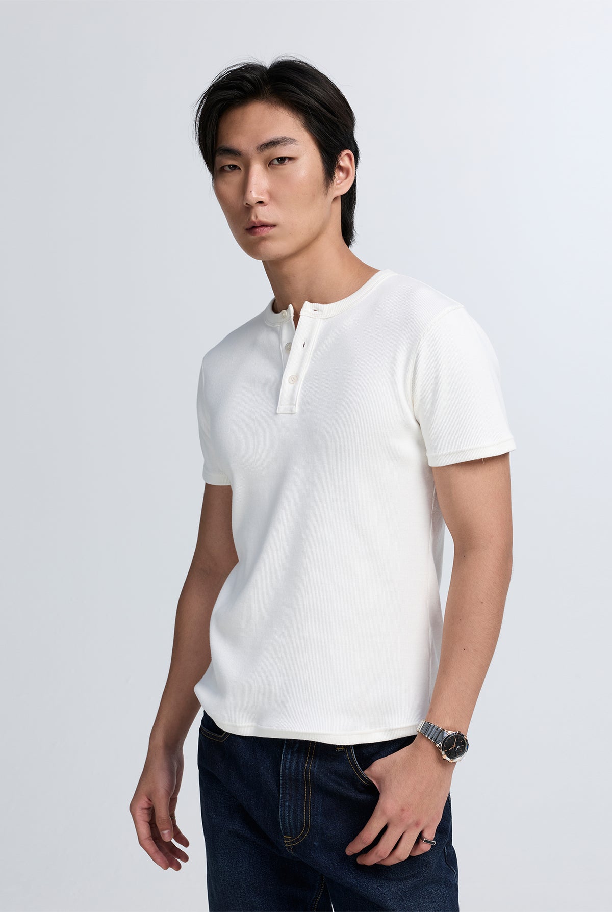 SLIM FIT RIBBED HENLEY