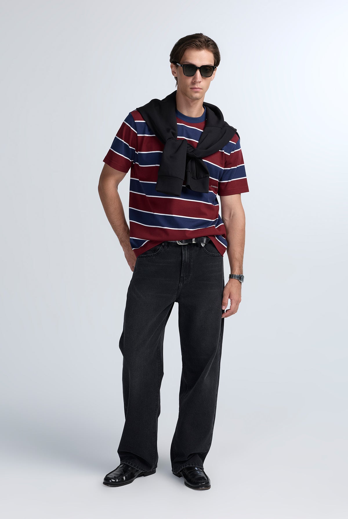 RED RELAXED-FIT STRIPE TEE