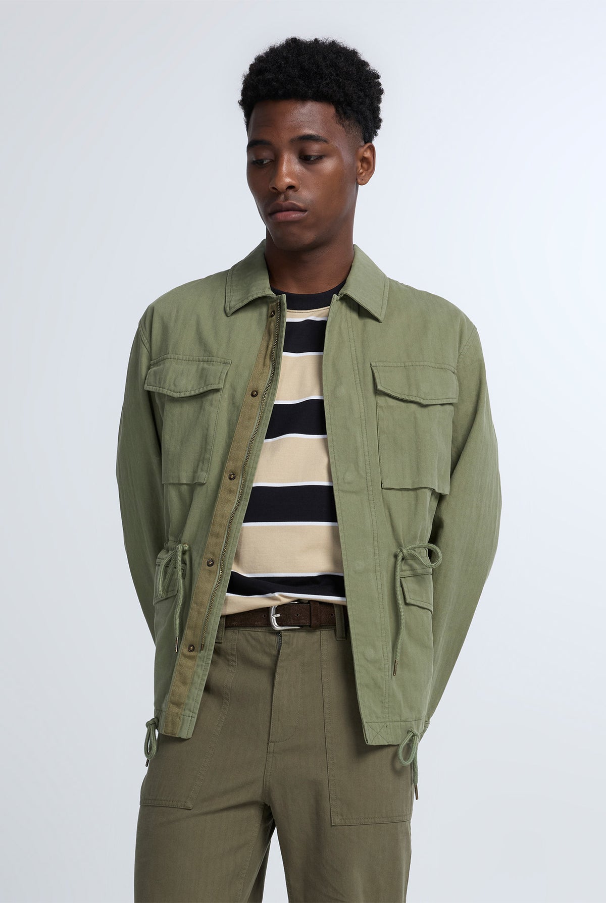 BEIGE RELAXED-FIT STRIPE TEE