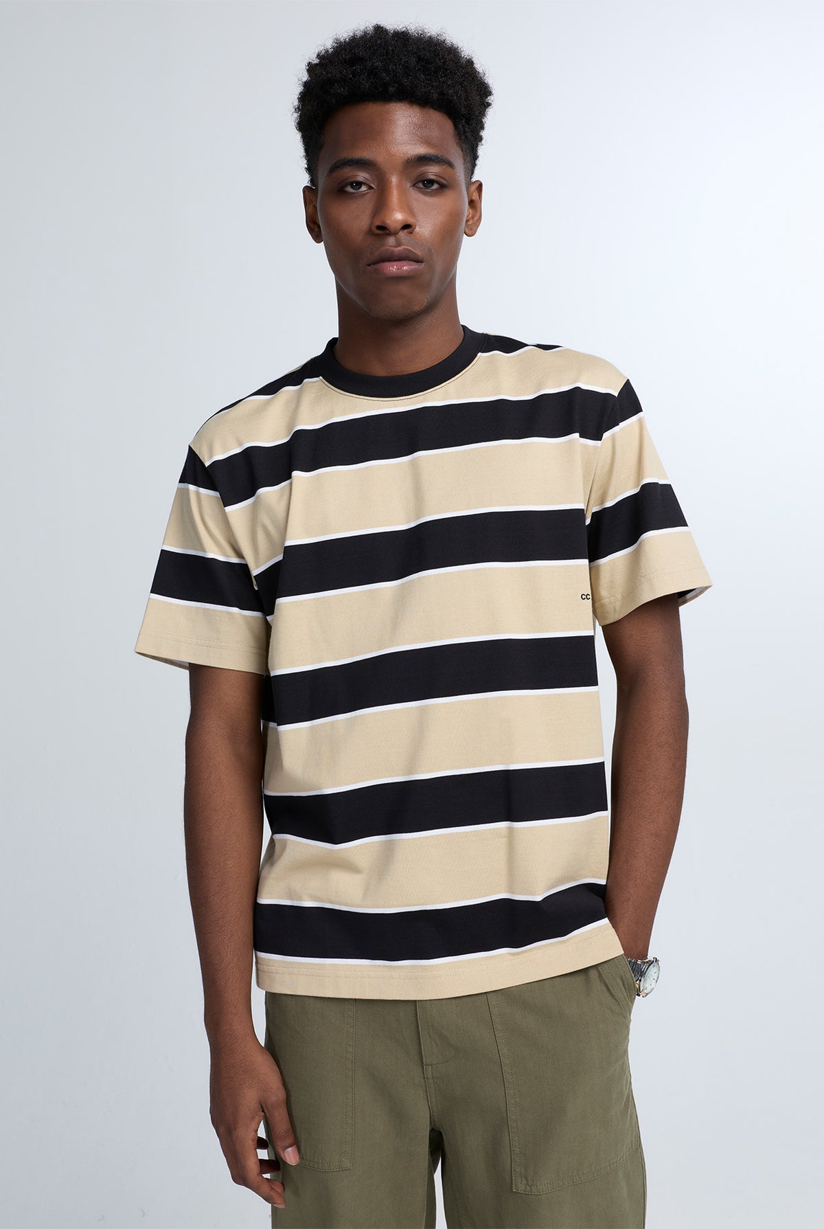 BEIGE RELAXED-FIT STRIPE TEE