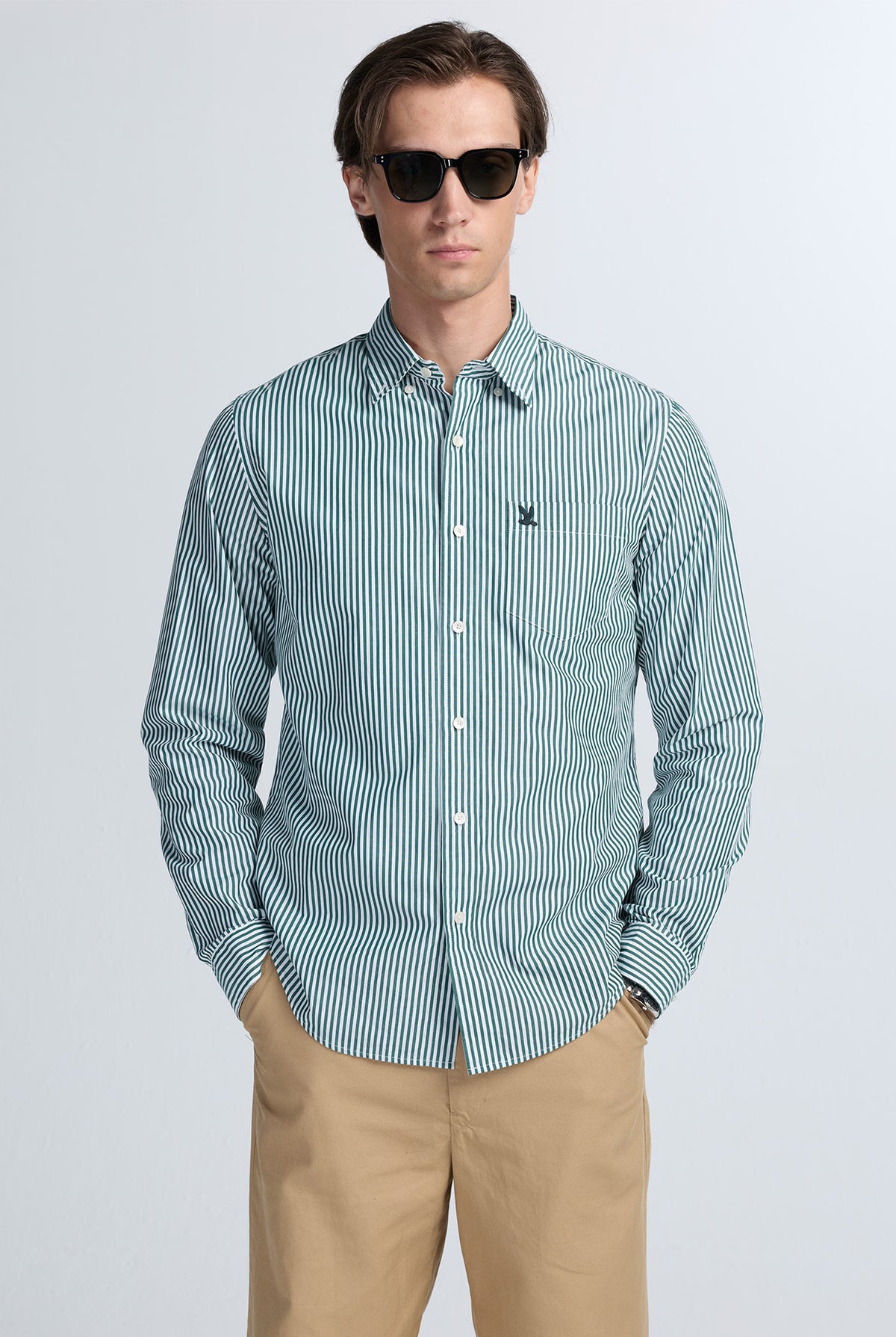 GREEN STRIPED POPLIN SHIRT