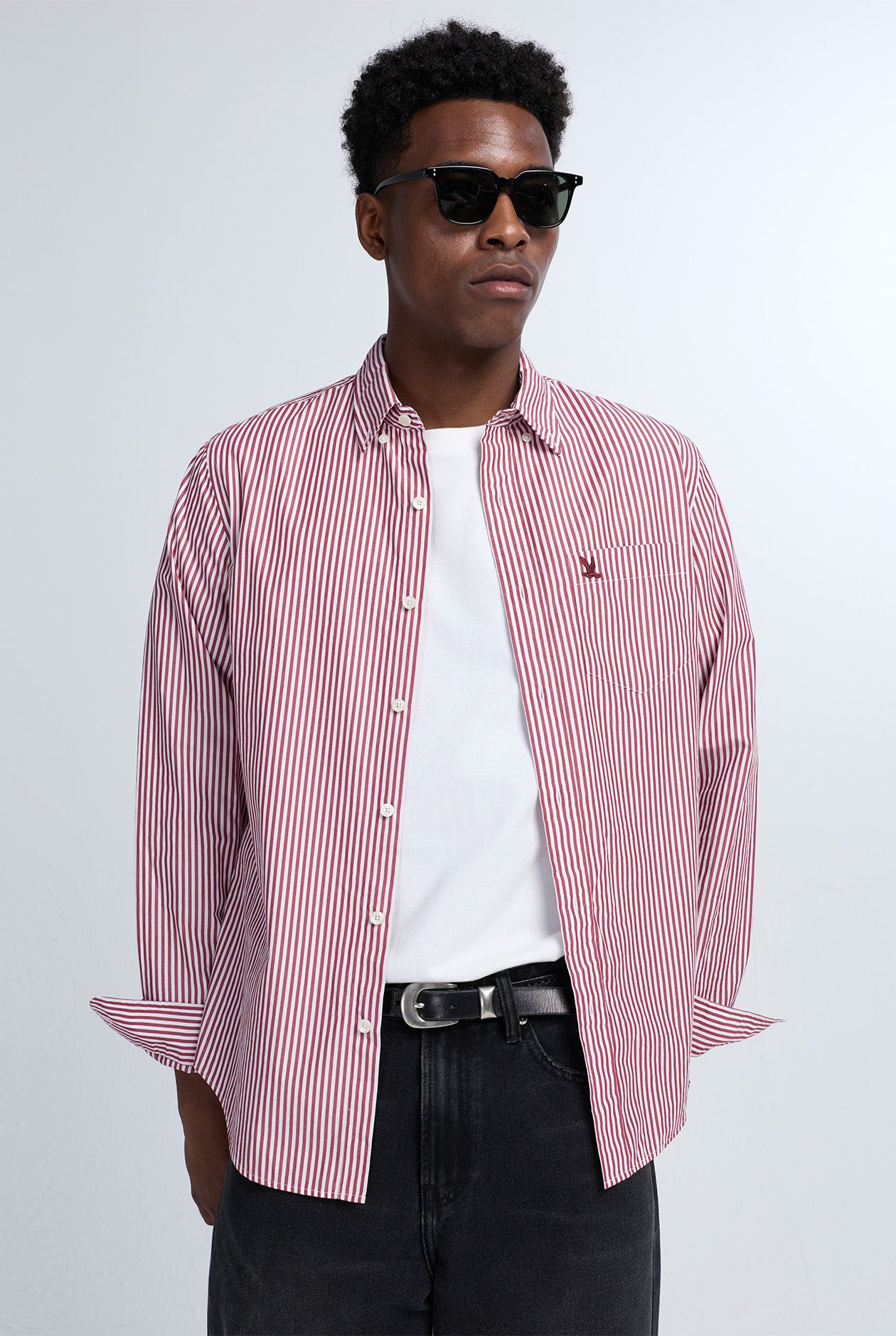 RED STRIPED POPLIN SHIRT