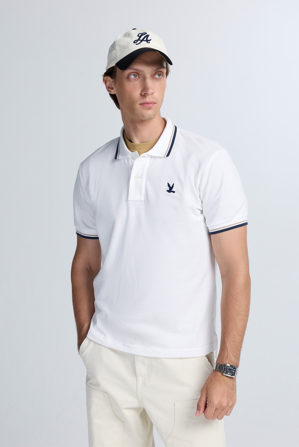 STRIPED COLLAR PIQUE POLO