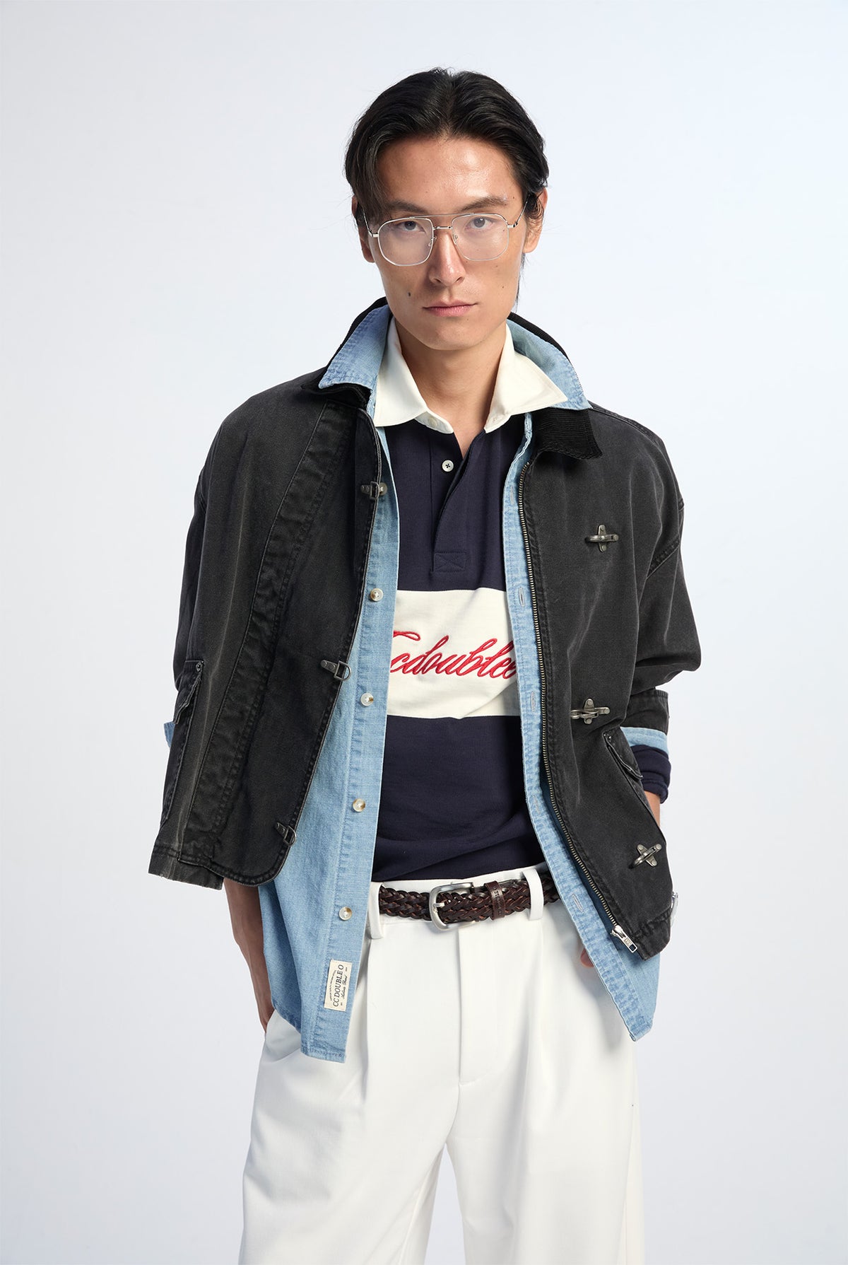 เสื้อโปโลรักบี้ลายทางแต่งโลโก้